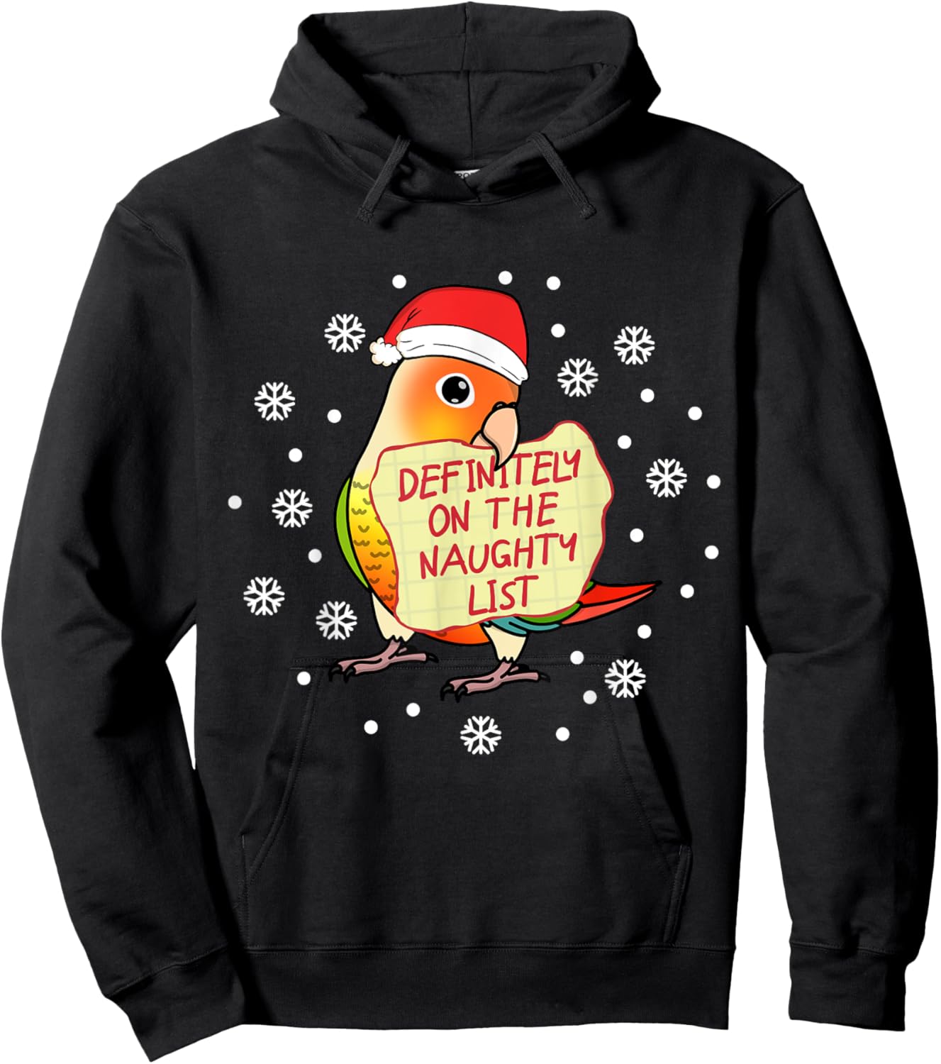 Naughty List Parrot | Green Cheek Pineapple Conure Hoodie - Hoodie | Black