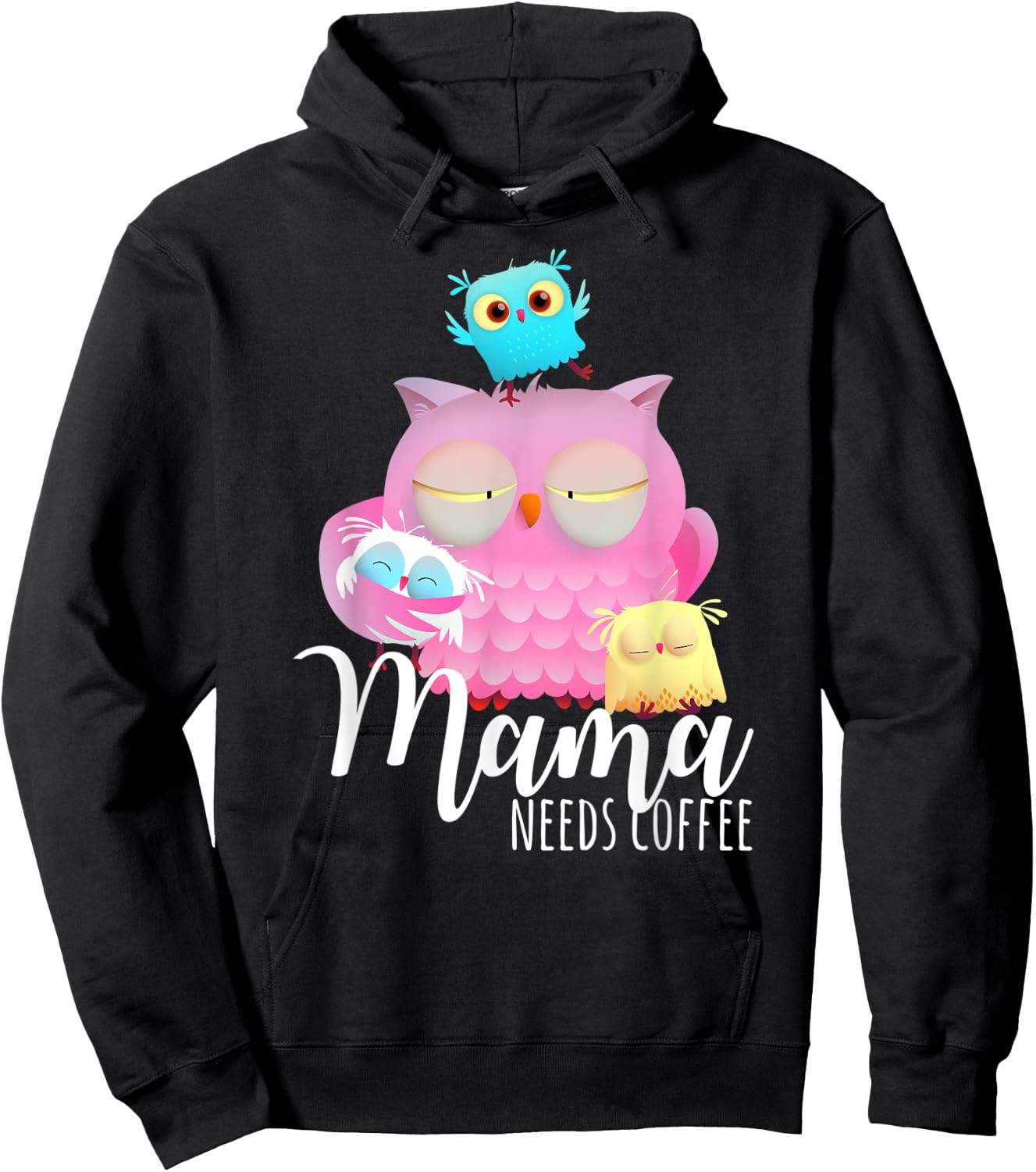 Mama Needs Coffee Night Owl 3 Children Morning Group Hoodie - Hoodie | Black