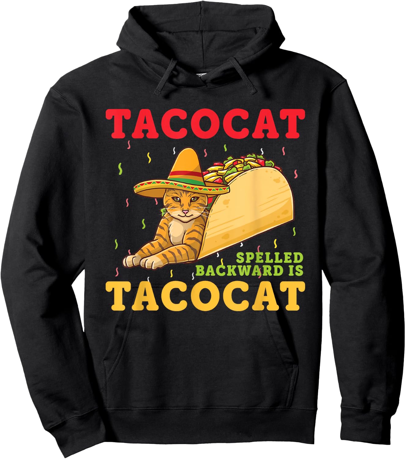 Tacocat Spelled Backwards Tacos and Cats Cinco De Mayo Cat Women Girls Kids Hoodie - Hoodie | Black