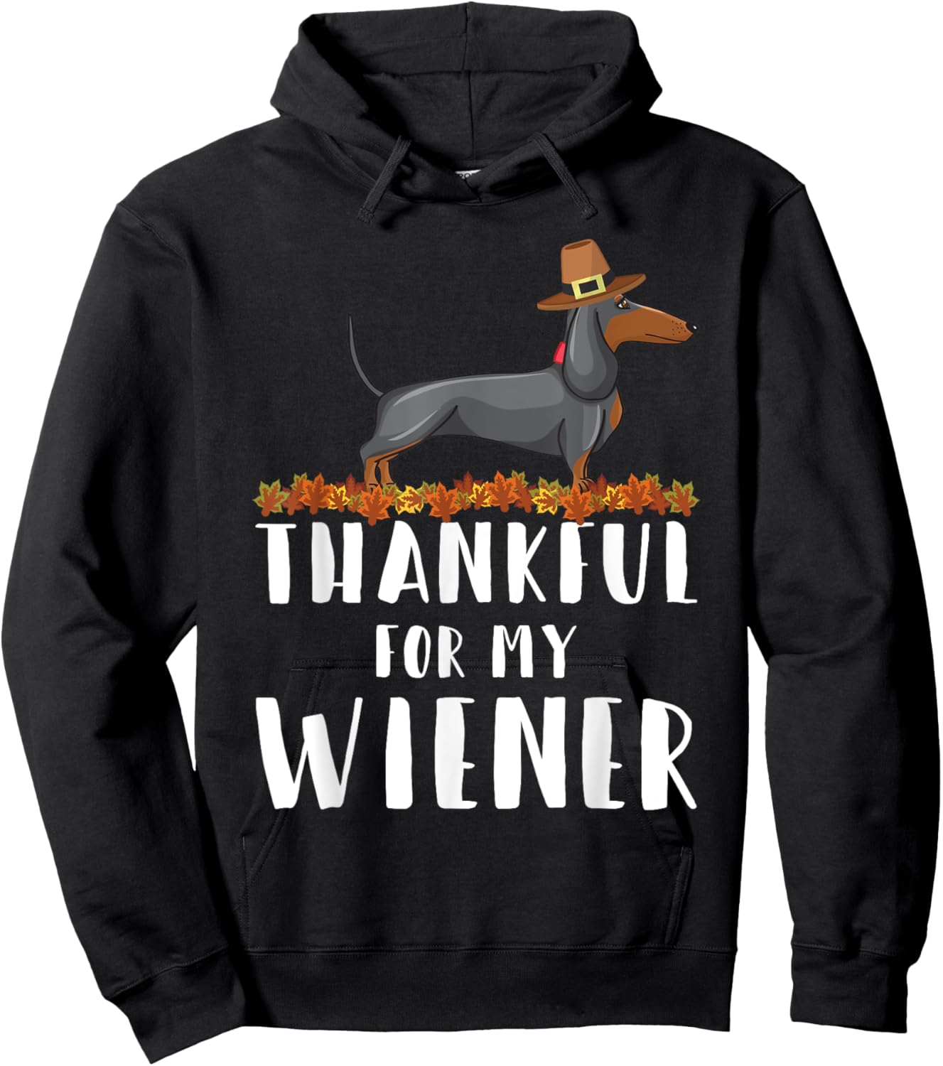 Thankful for My Wiener Dog Funny Dachshund Thanksgiving Women Kids Hoodie - Hoodie | Black