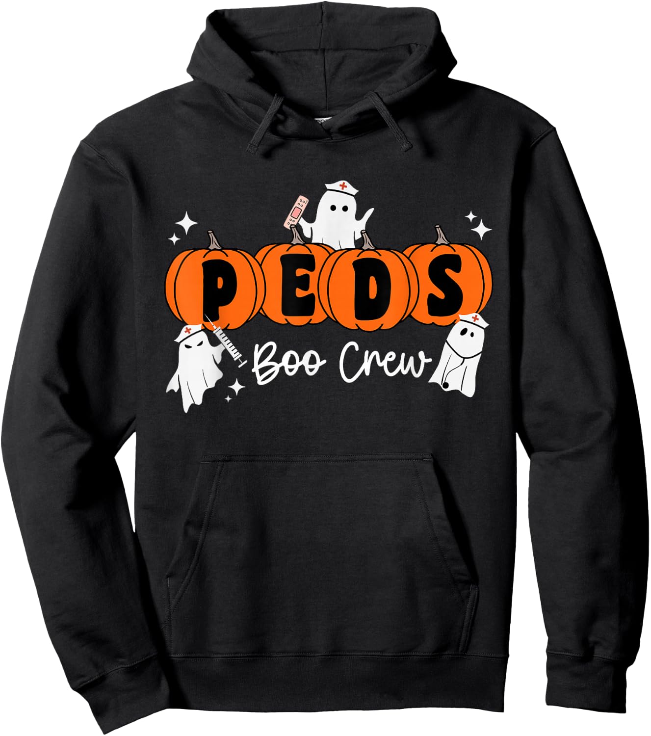 Peds Boo Crew Ghost Pumpkin Pediatric Nurse Halloween Hoodie - Hoodie | Black