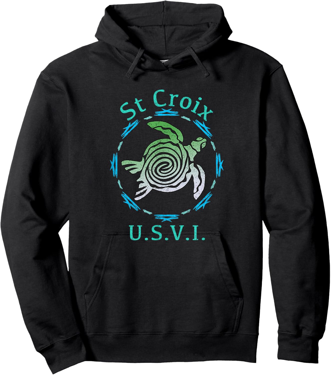 St. Croix USVI Vintage Tribal Turtle Hoodie - Hoodie | Black