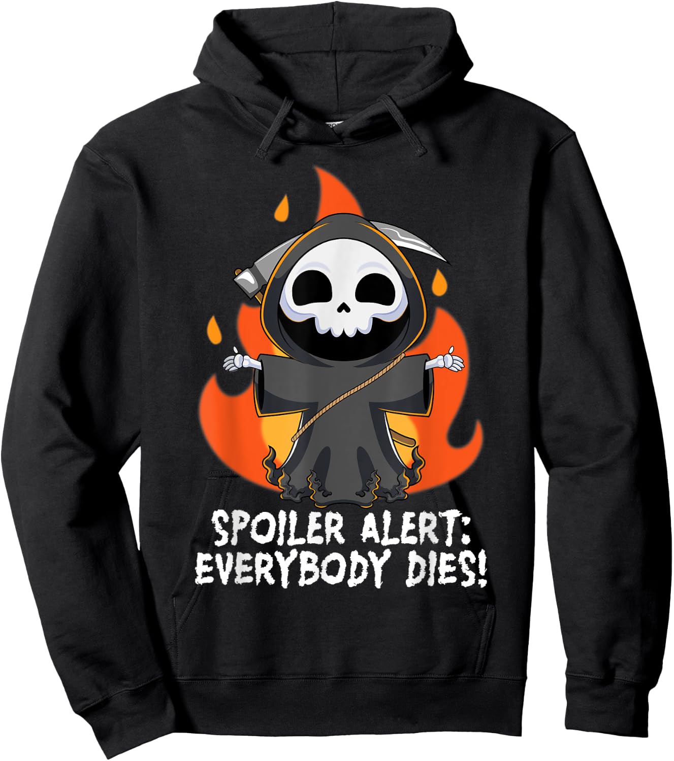 Spoiler Alert Everybody Dies Funny Kawaii Grim Reaper Pun Hoodie - Hoodie | Black