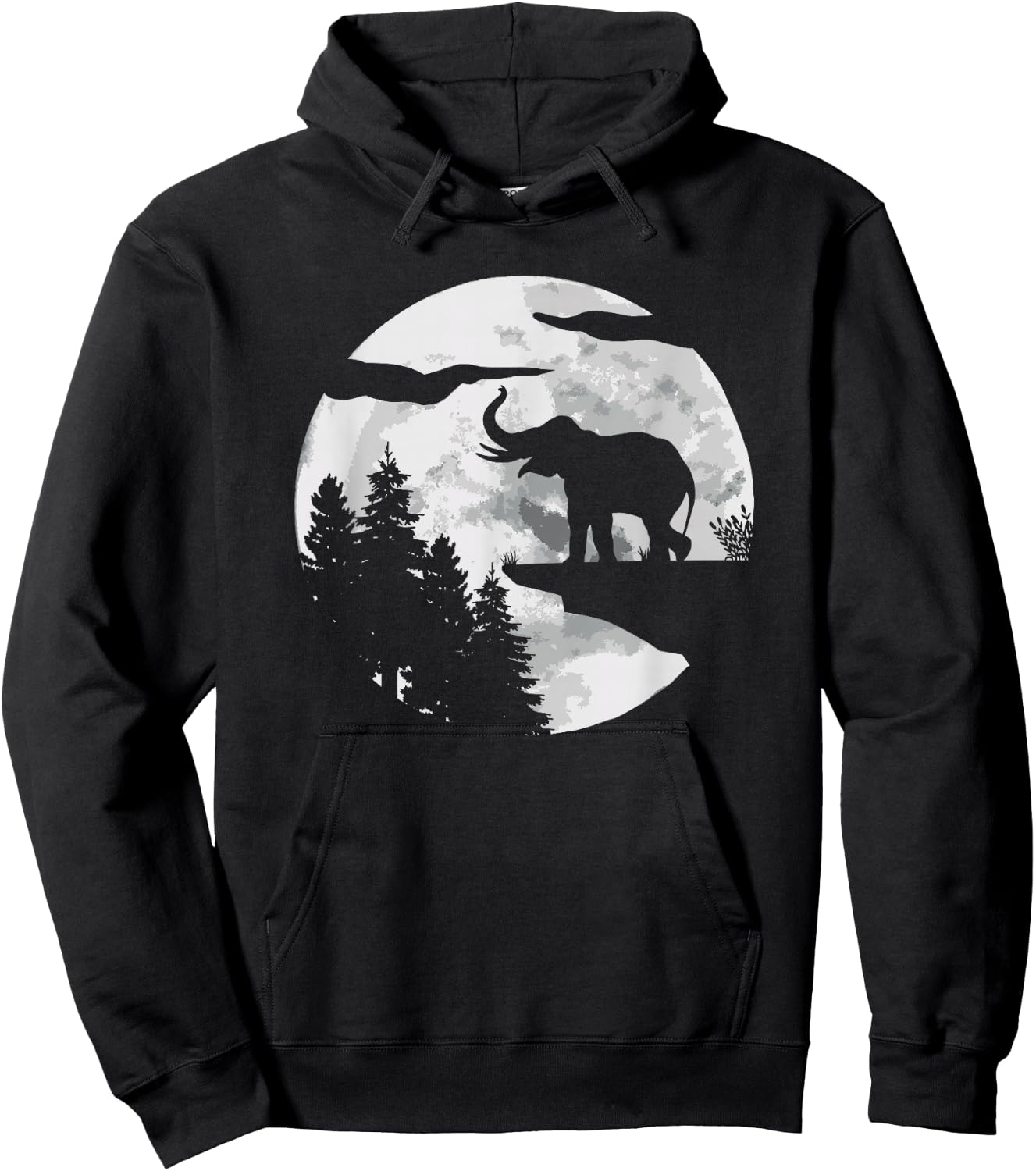 Elephant Africa Safari Pachyderm - Full Moon Elephant Hoodie - Hoodie | Black