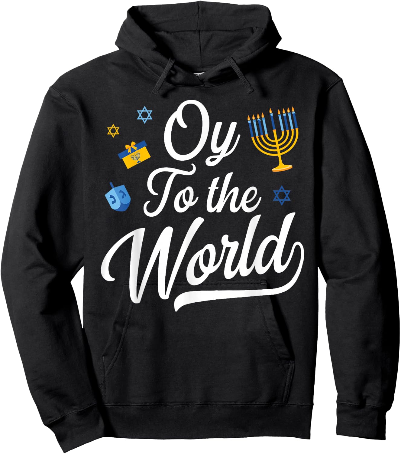 Oy To The World Jewish Hanukkah Menorah Ugly Style Hoodie - Hoodie | Black