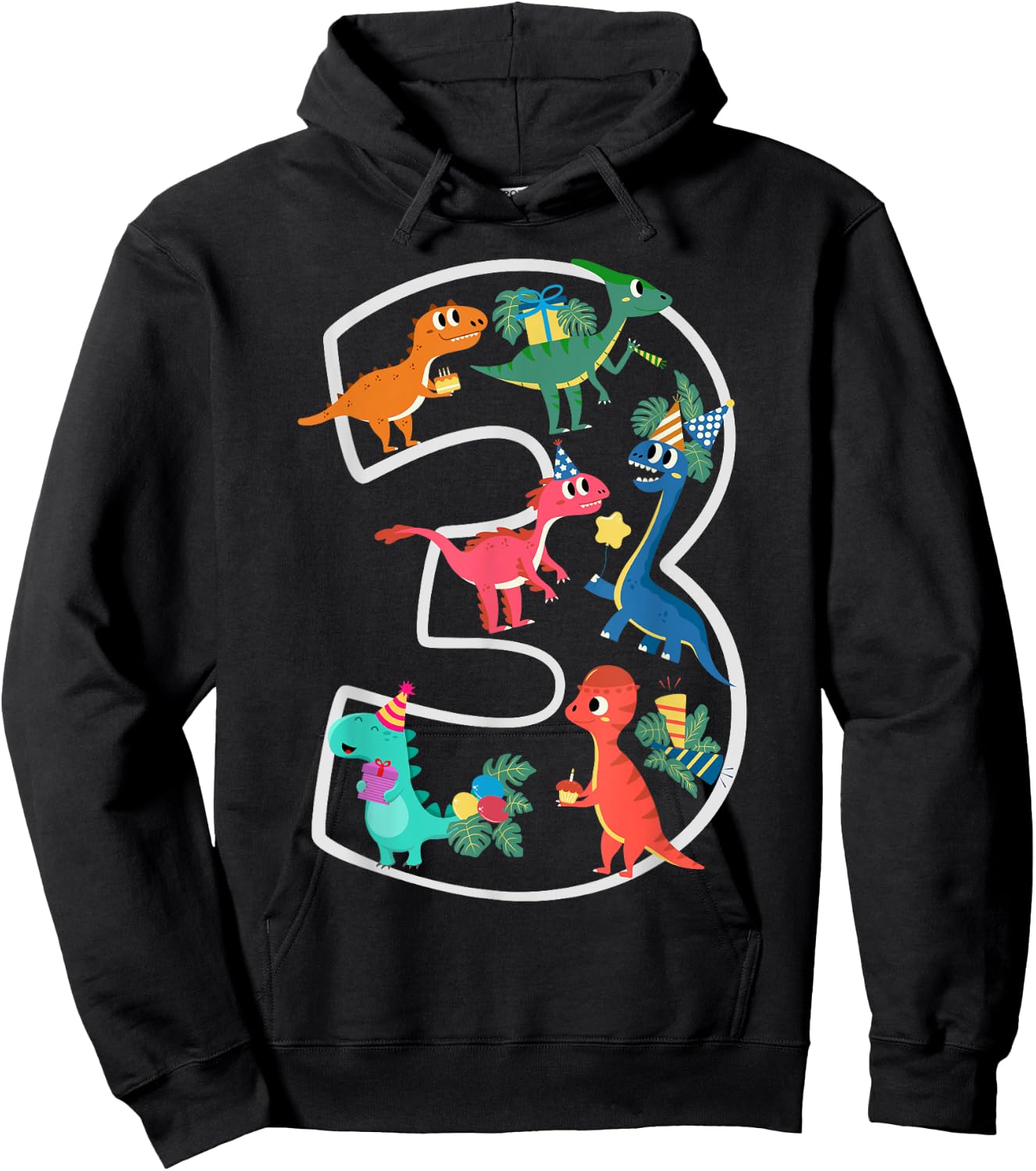 3rd Birthday Dinosaurs Party Design Toddlers Boys Girls Hoodie - Hoodie | Black