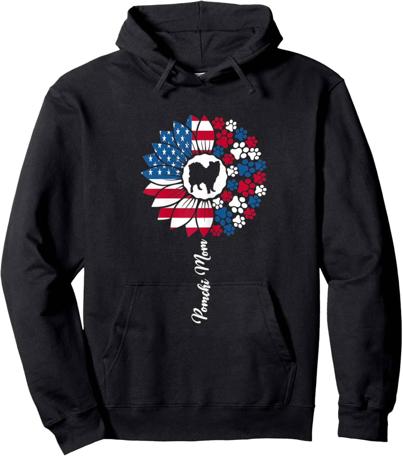 Cute Pomchi Mama Pom-Chi Dog Lovers American Flag Hoodie - Hoodie | Black