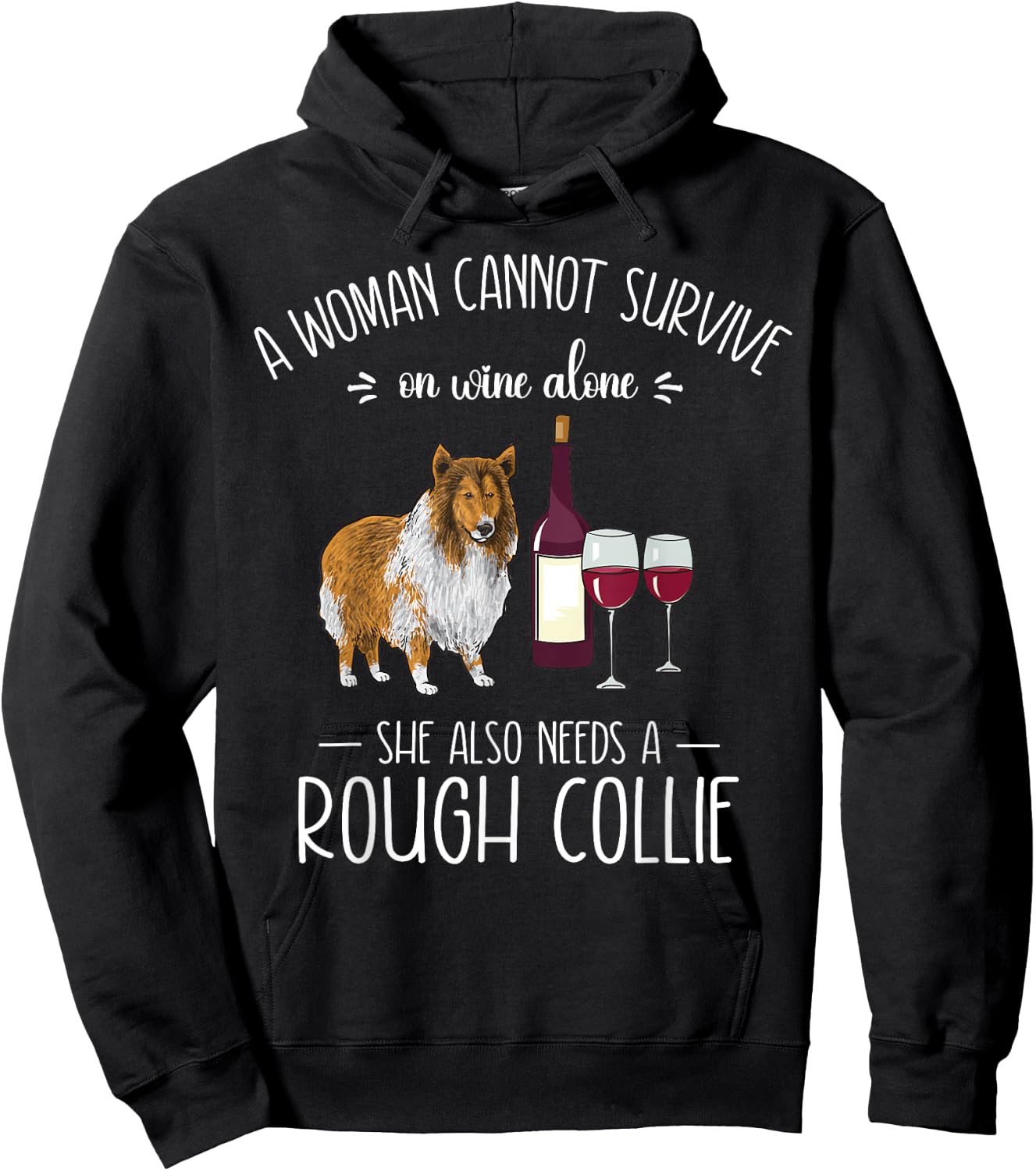 Rough Collie Mom Wine Dog Mom Women Hoodie - Hoodie | Black