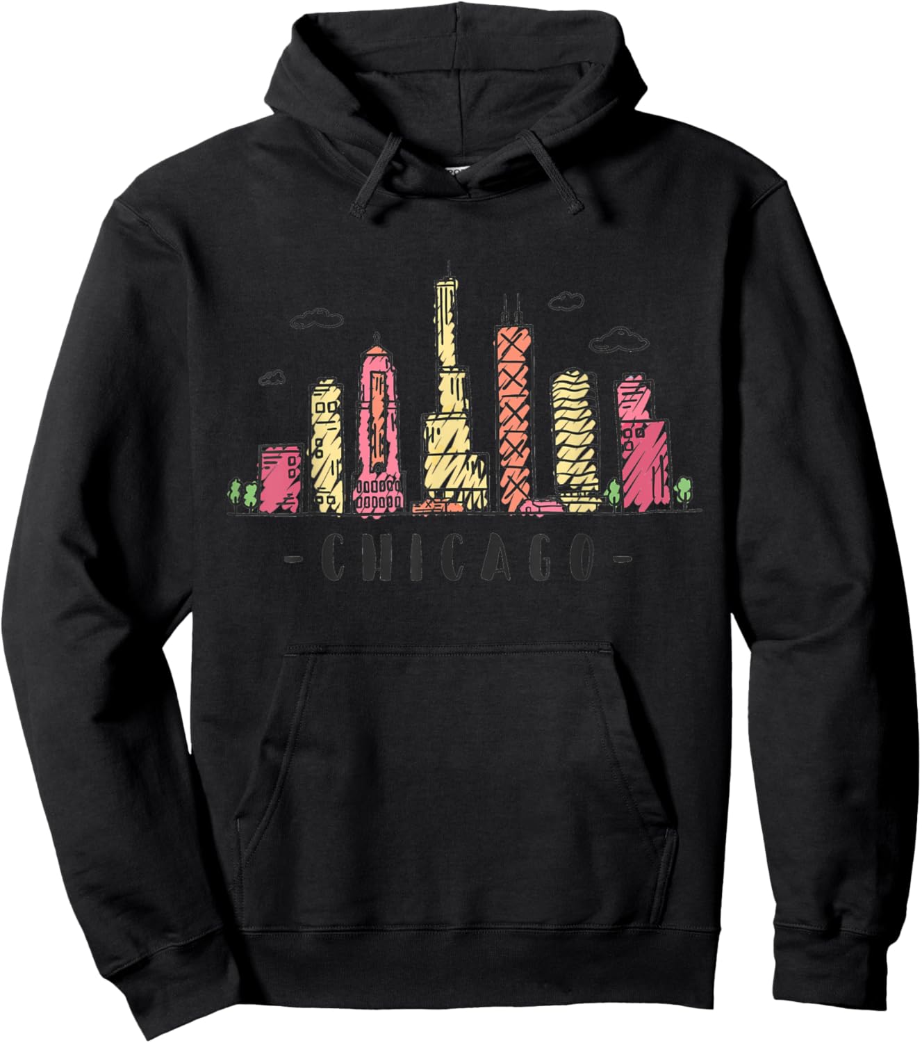 Chicago Skyline Illinois Vintage Hoodie - Hoodie | Black
