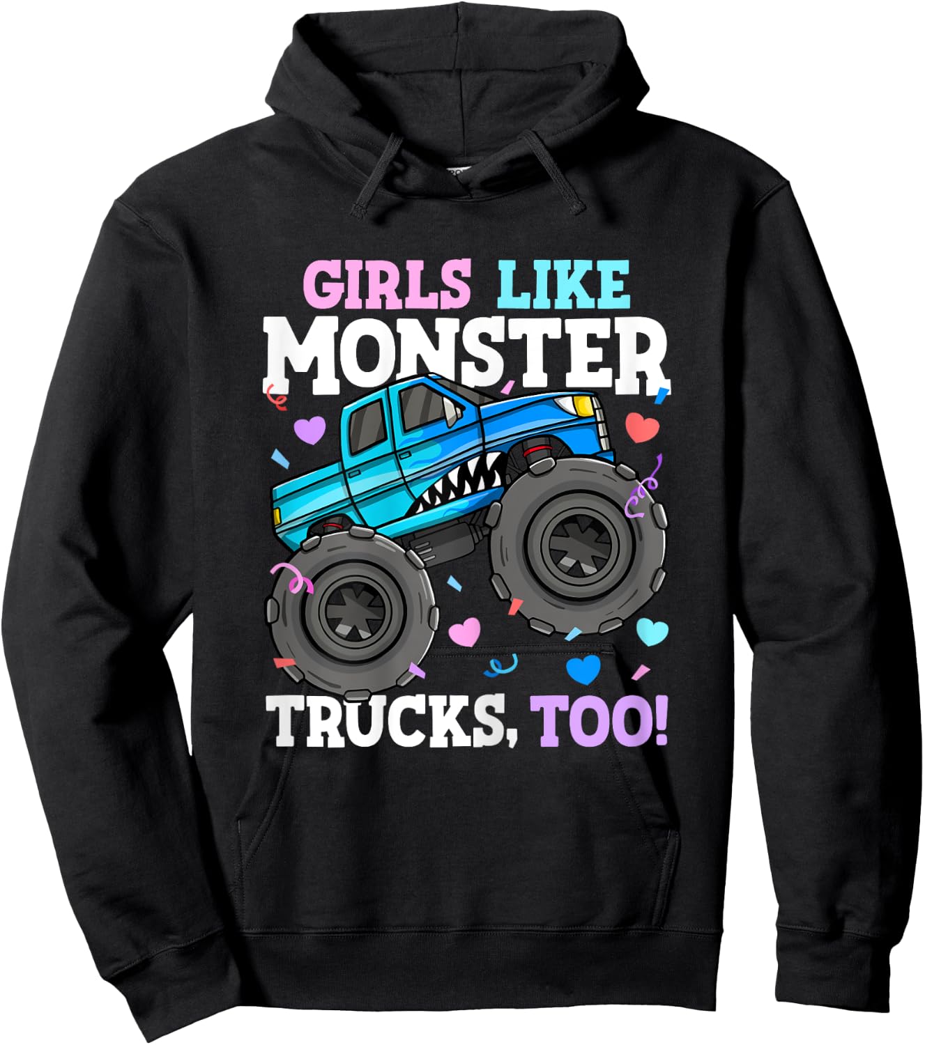 Shark Monster Truck Girls Like Monster Trucks Too Kids Hoodie - Hoodie | Black