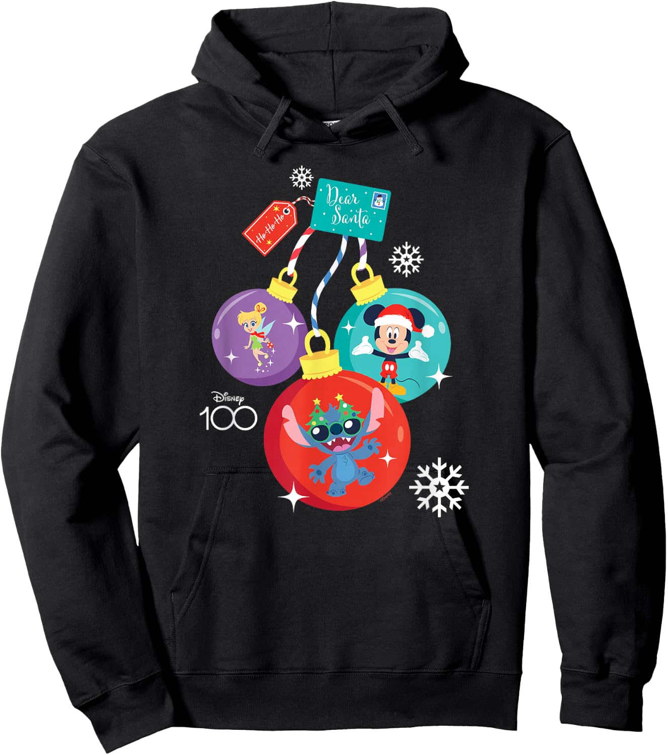 Disney 100 Mickey Stitch Tinker Bell Christmas Ornaments Hoodie - Hoodie | Black