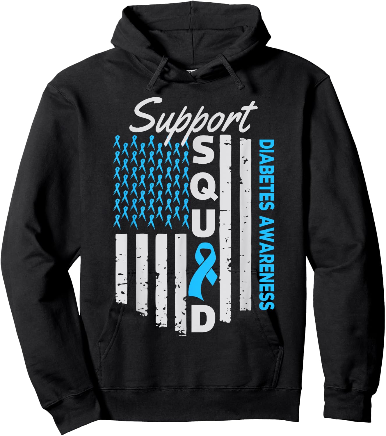 Support Squad USA Flag Type 2 Type 1 Diabetes Awareness Kids Men Hoodie - Hoodie | Black