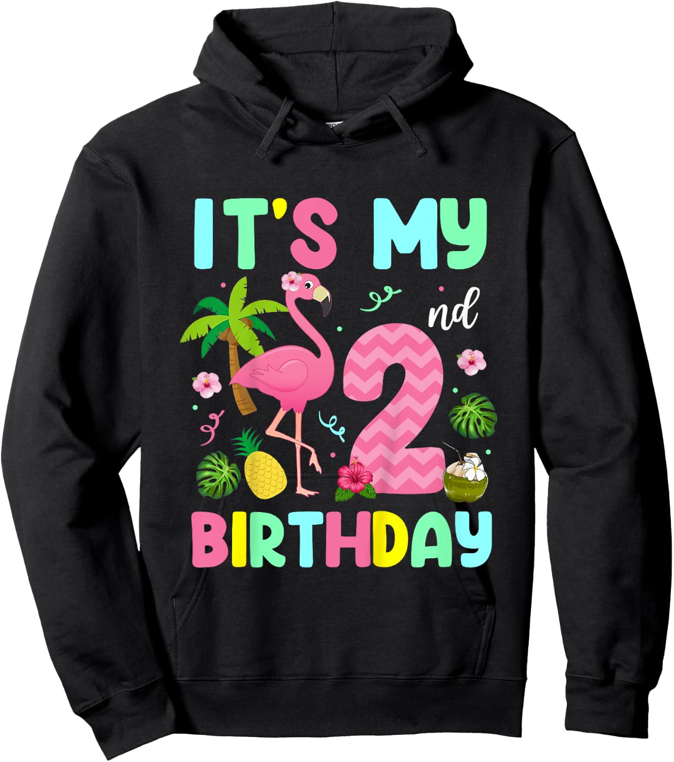 It's My 2nd Birthday Flamingo Shirt Hawaii 2 Yrs Old Girl Hoodie - Hoodie | Black