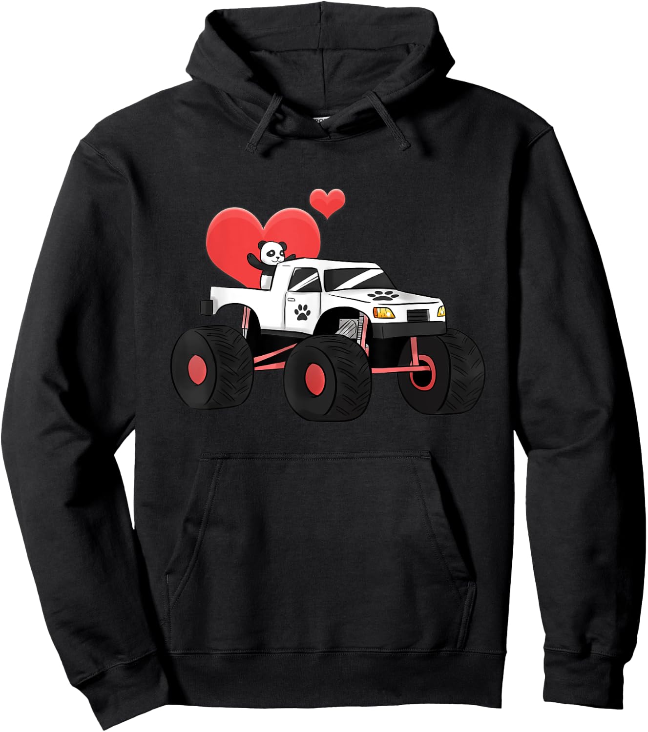 Monster Truck Muscle Car Amazing Panda Style Heart Wheels Hoodie - Hoodie | Black