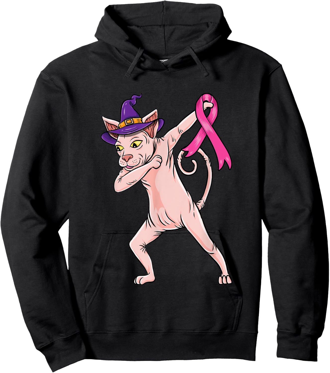 Dabbing Witch Sphynx Cat Breast Cancer Halloween Hoodie - Hoodie | Black