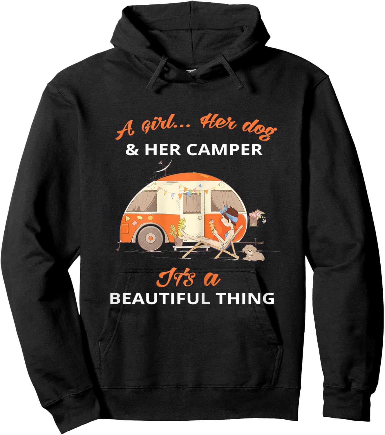 Camping Beautiful A girl her dog her camper Hoodie - Hoodie | Black