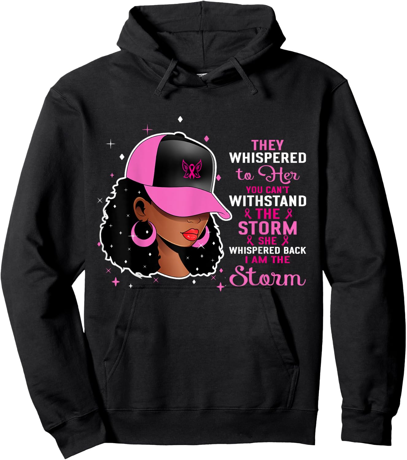African Black Woman Afro I Am The Storm Breast Cancer Ribbon Hoodie - Hoodie | Black