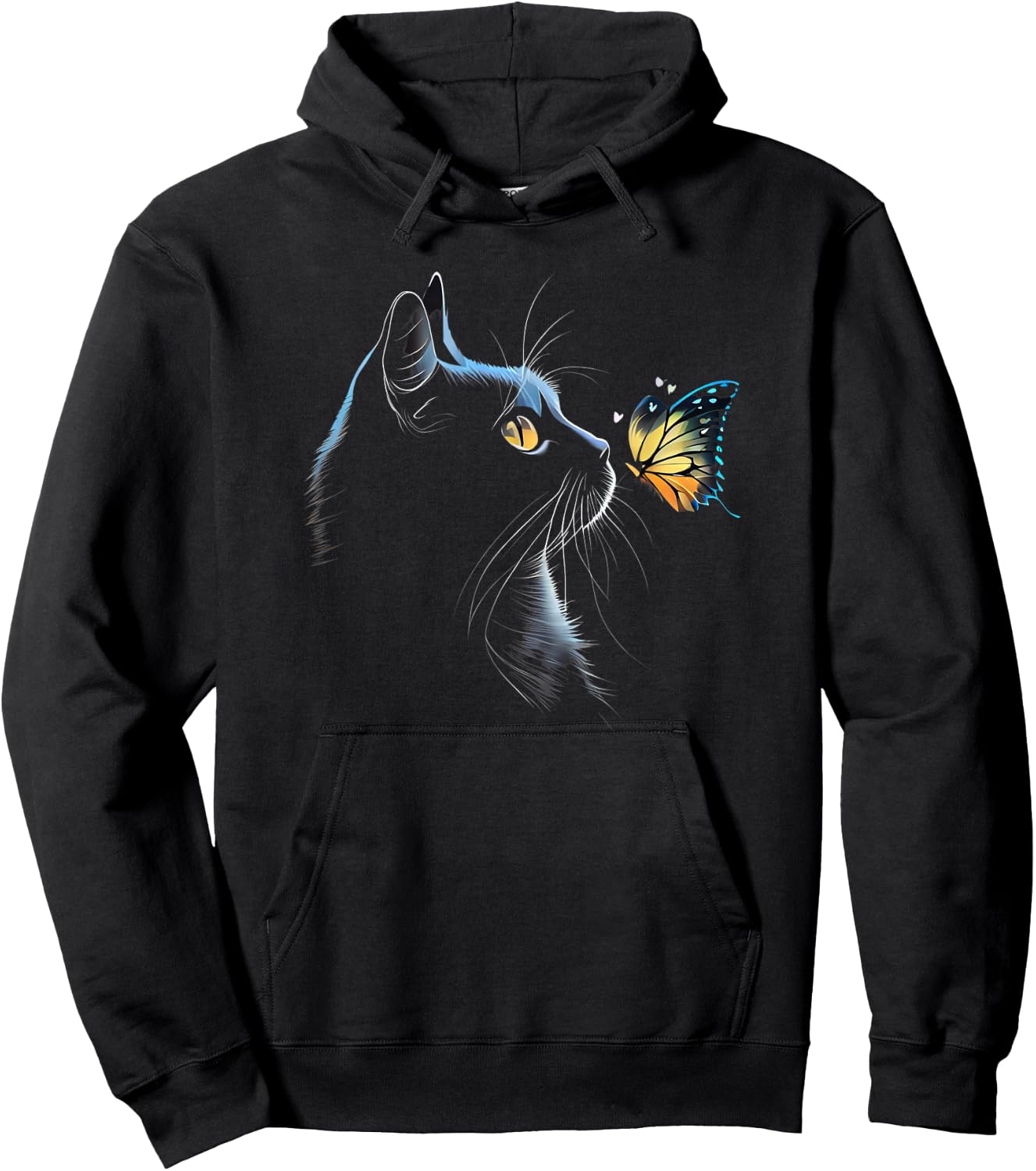 Cat Face - with Butterfly Hoodie - Hoodie | Black