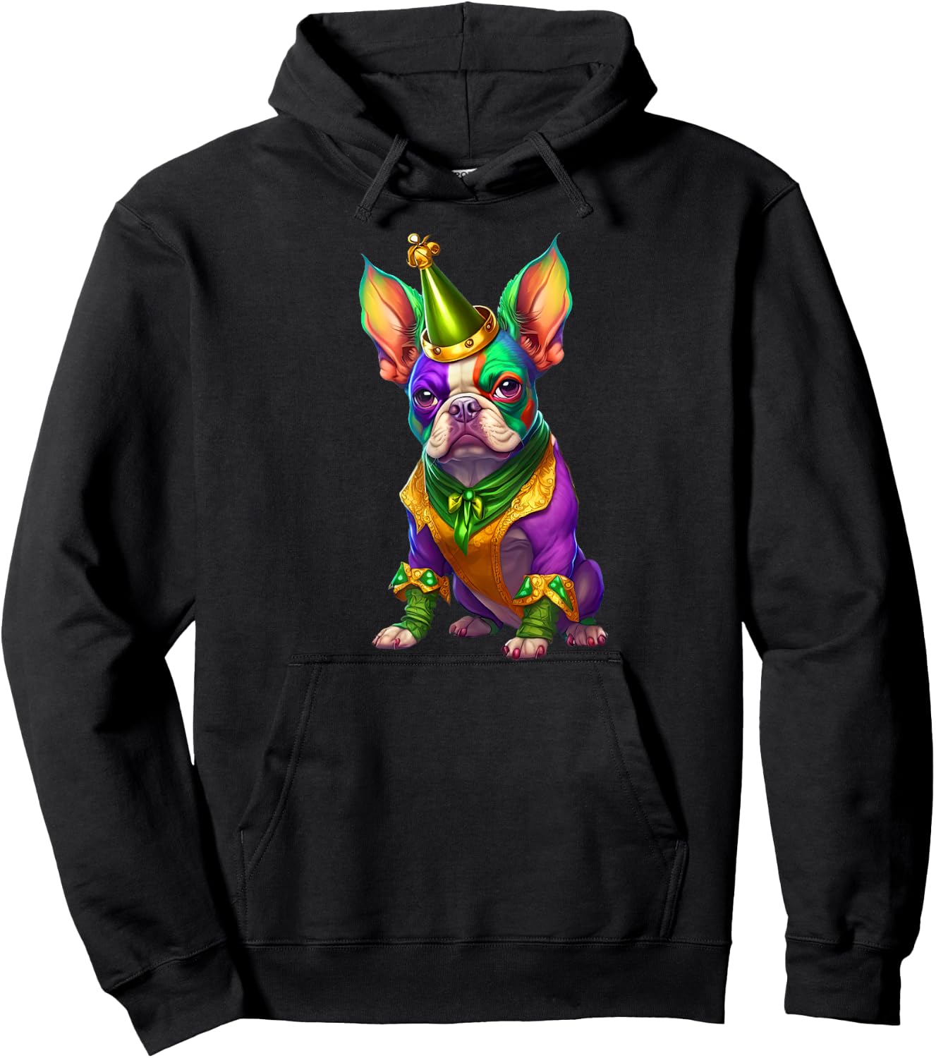 Mardi Gras Green Purple & Gold French Bulldog Hoodie - Hoodie | Black