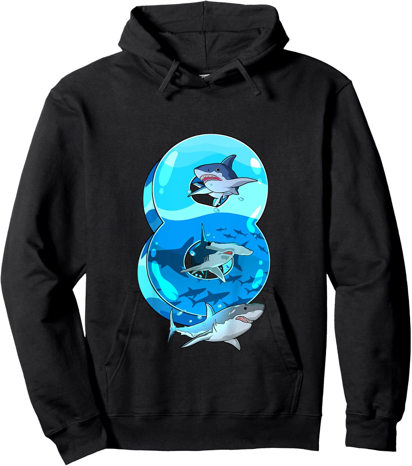 Kids Shark Boy 8 Years Birthday Child Children's Birthday Hoodie - Hoodie | Black