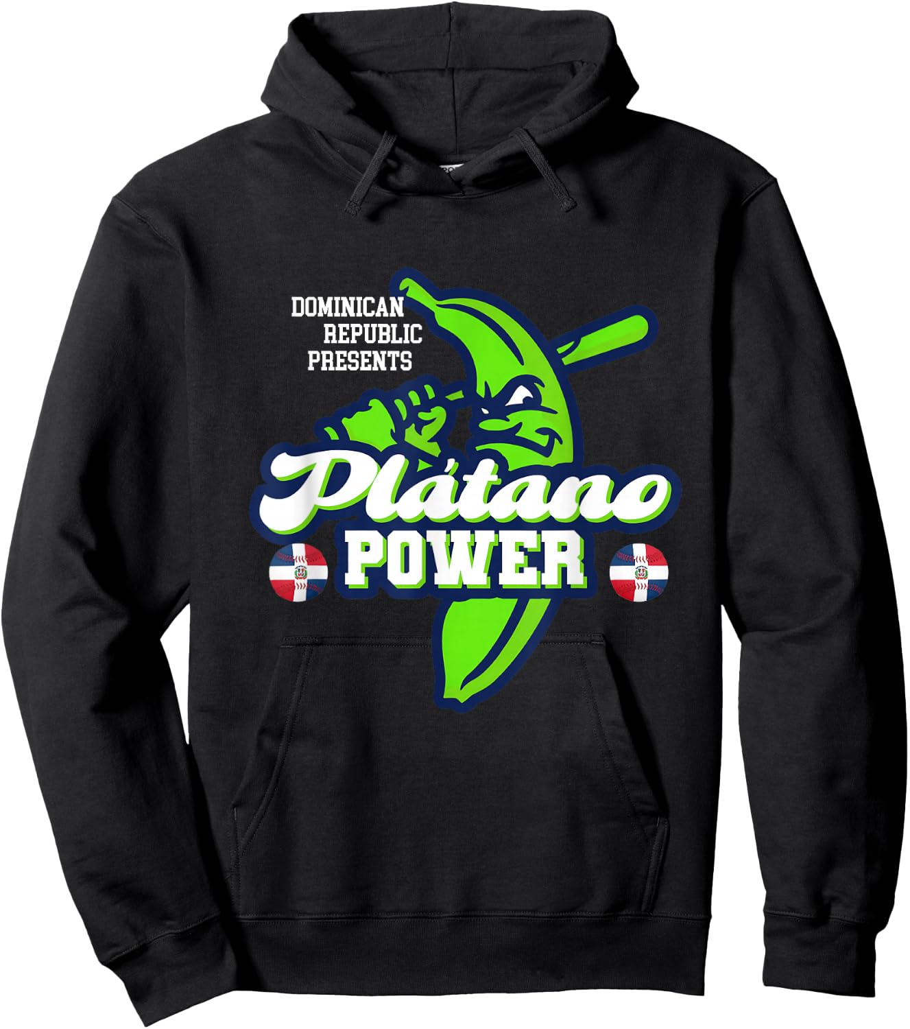 Dominican Republic Platano Power Baseball DR Flag Hoodie - Hoodie | Black
