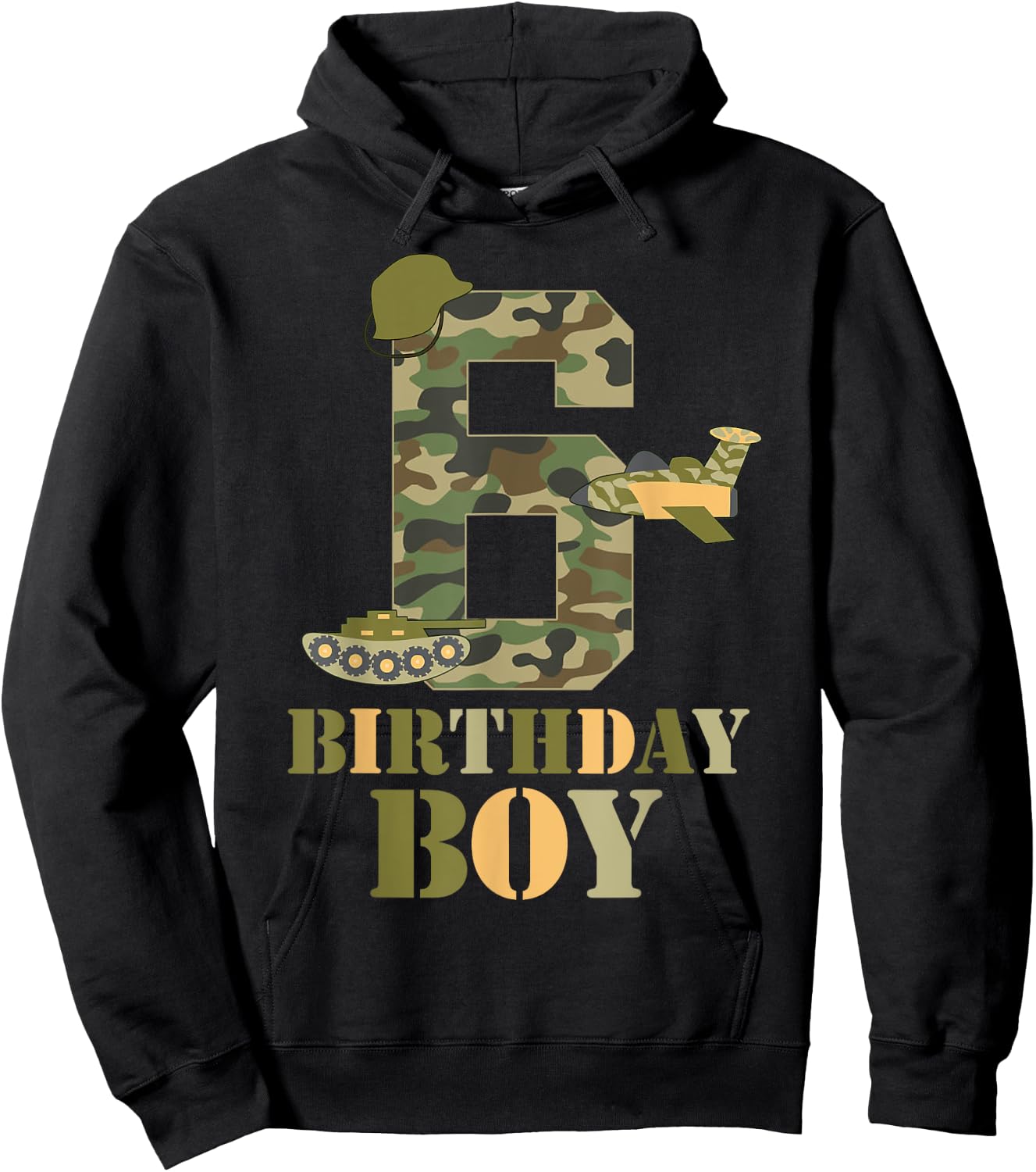 6th Birthday Military Themed Camo Boys 6 Years Old Soldier Hoodie - Hoodie | Black