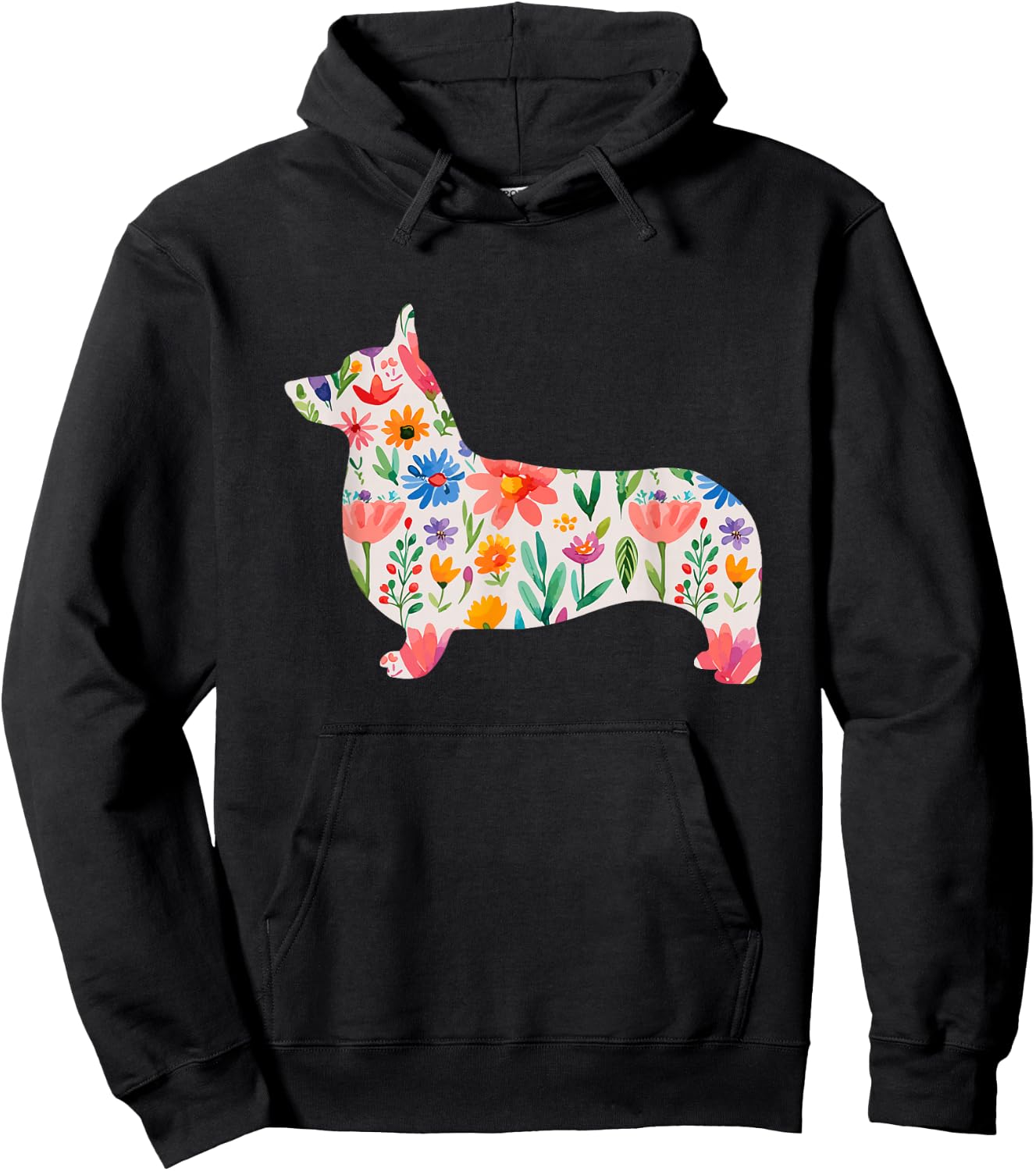 Pembroke Welsh Corgi watercolor flowers design Hoodie - Hoodie | Black