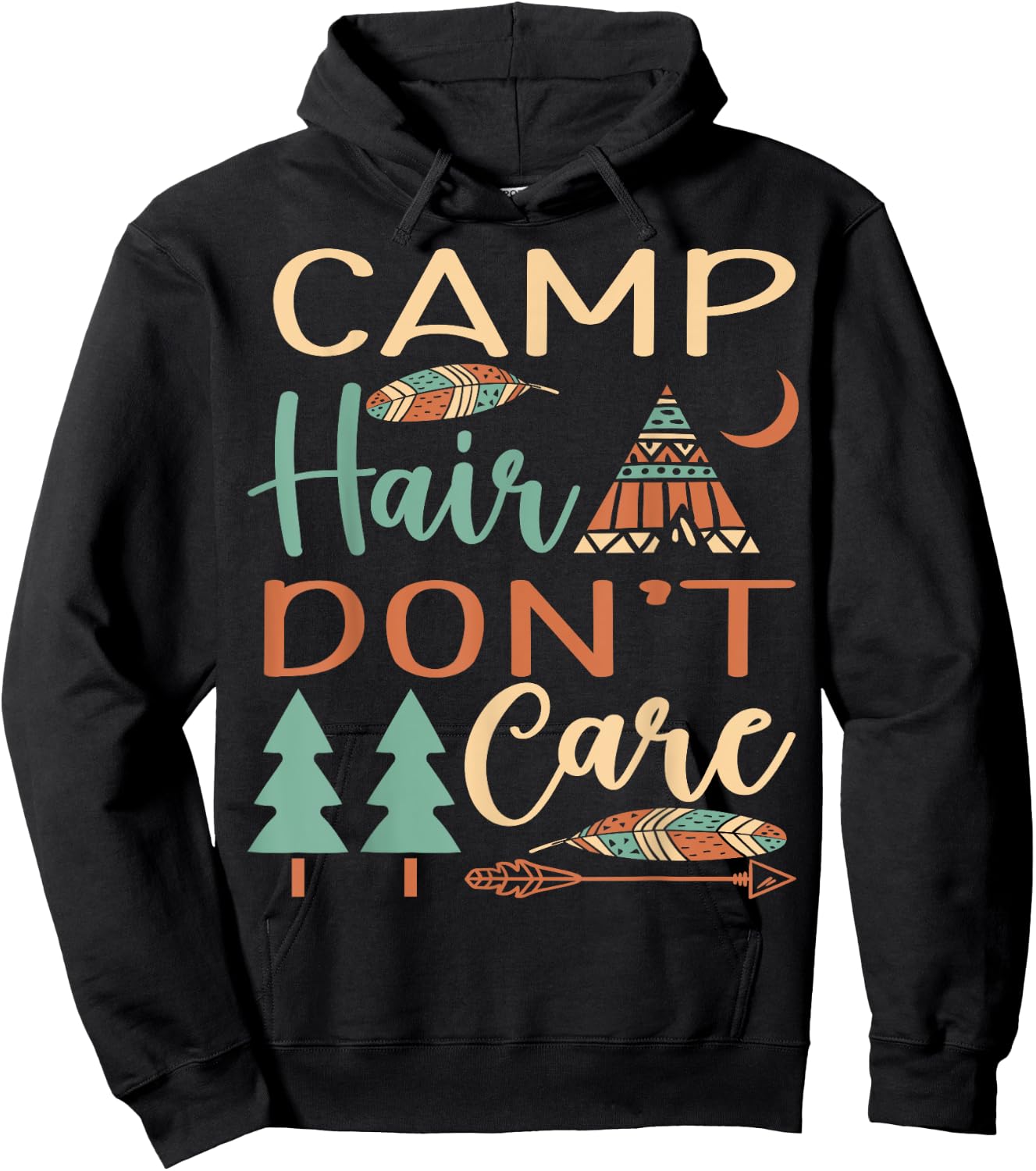 Camp Hair Don't Care Funny Camping Outdoor Camper Women Hoodie - Hoodie | Black