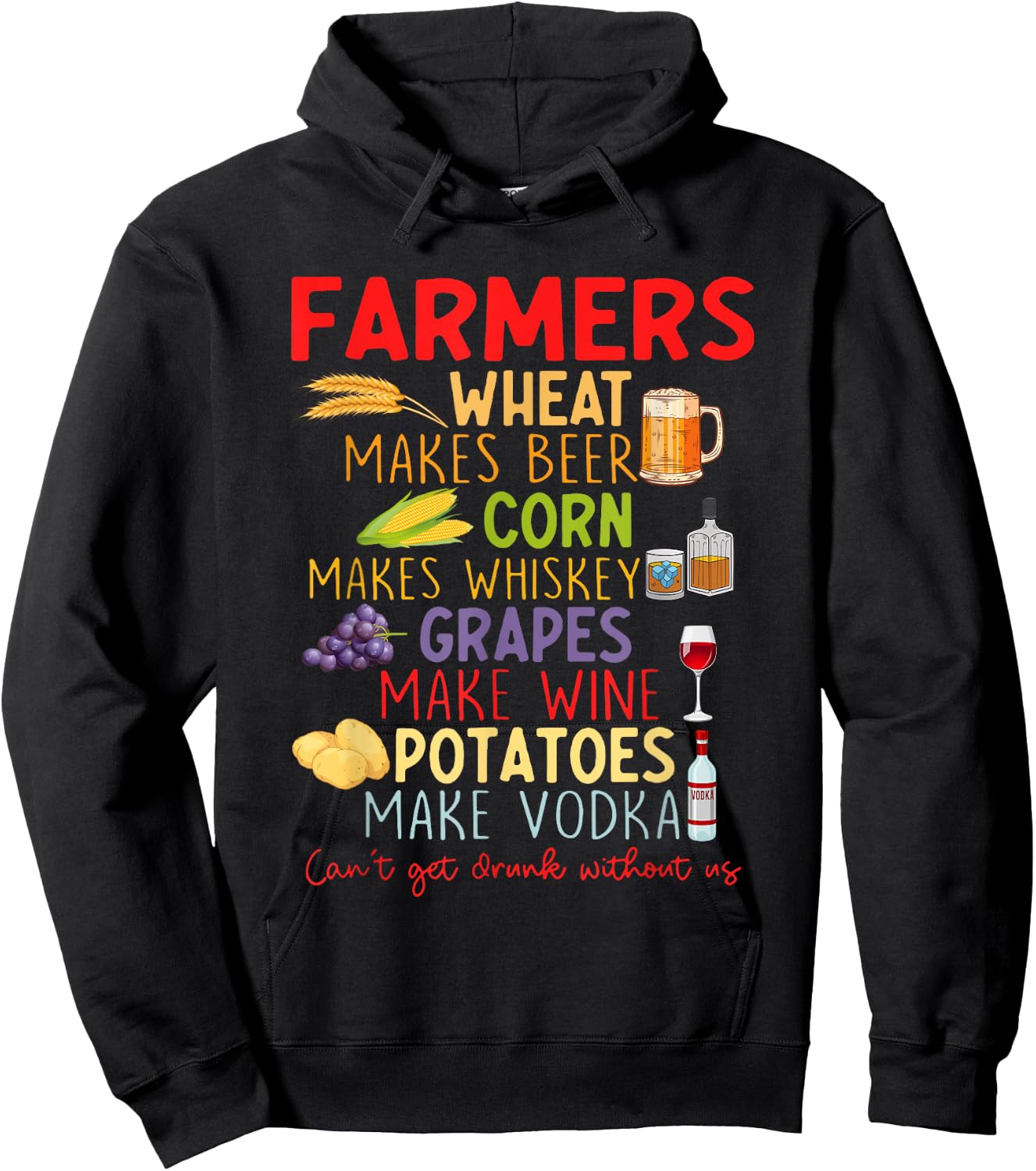 Farmers Wheat Make Beer Corn Makes Whiskey Grapes Quote Hoodie - Hoodie | Black