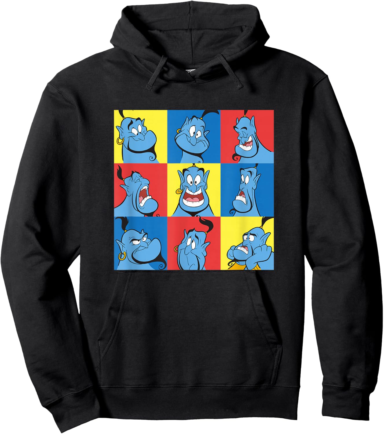 Disney Aladdin Genie Many Emotions Panel Big Chest Portrait Hoodie - Hoodie | Black
