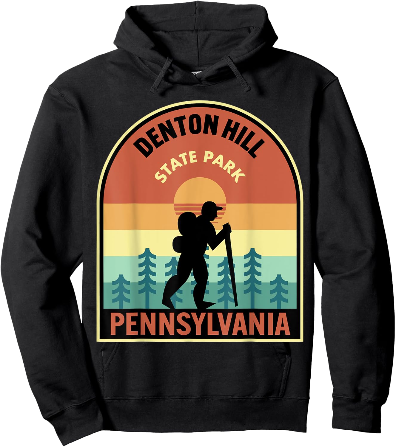 Denton Hill State Park Pennsylvania Retro Hiking Hoodie - Hoodie | Black