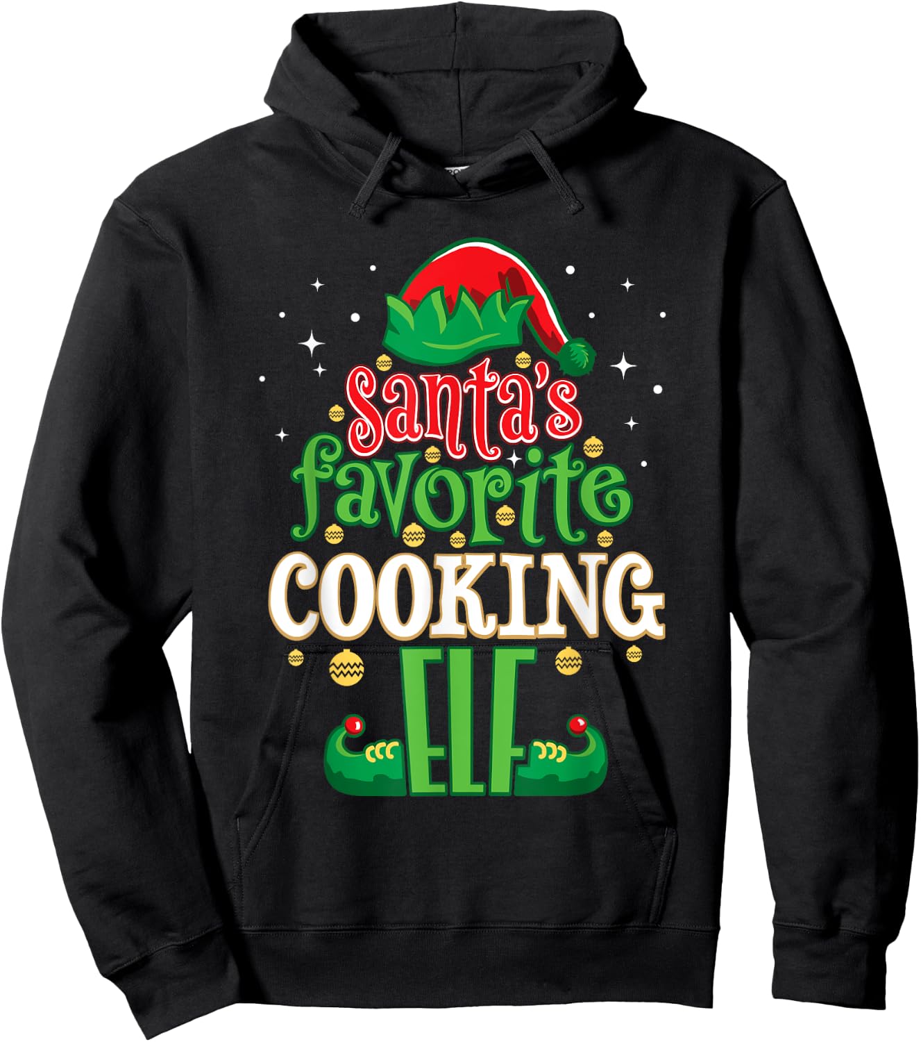 Santa's Favorite Cooking Elf Christmas Matching Cooks Hoodie - Hoodie | Black
