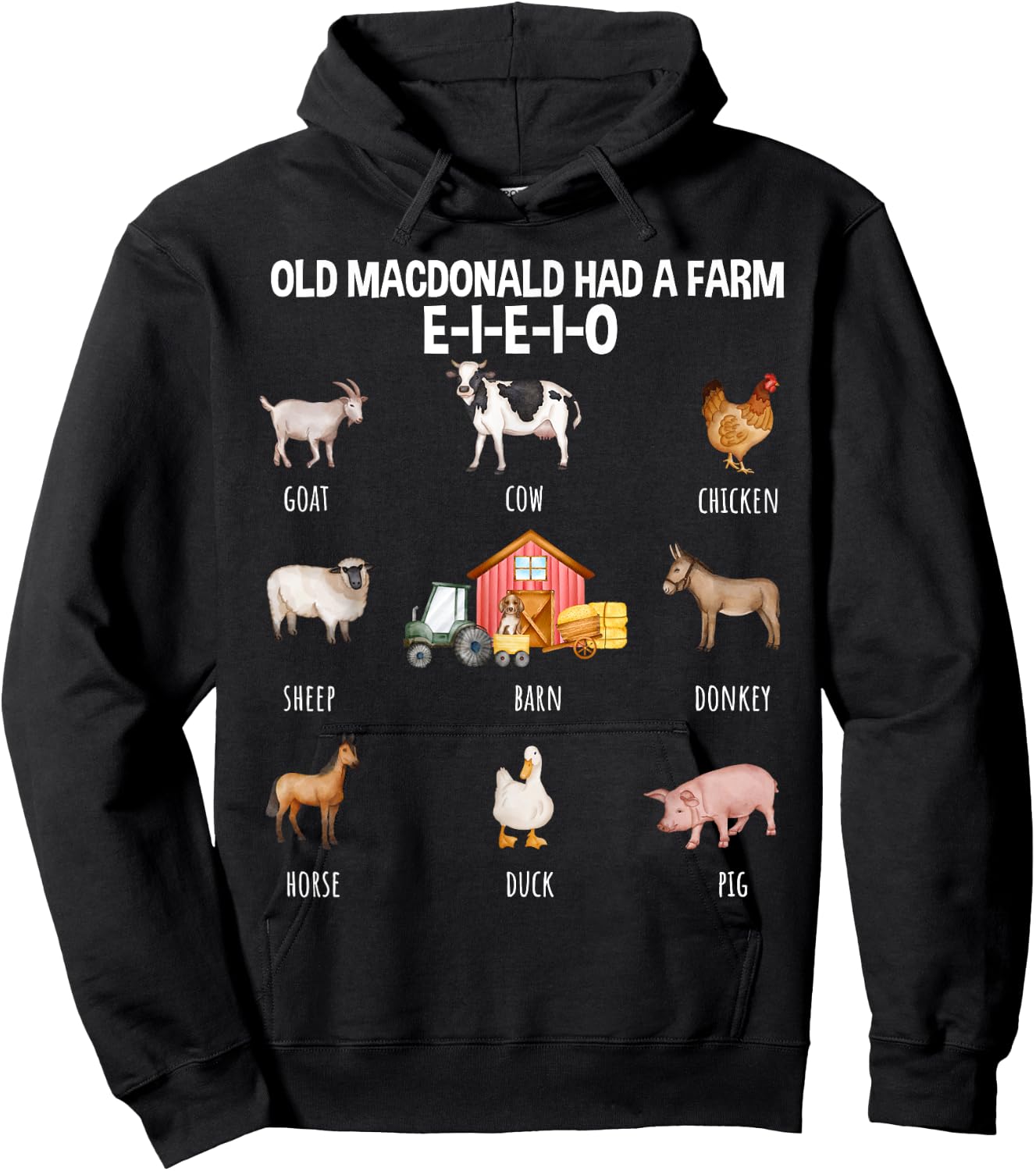 Toddler Kids Old MacDonald Had a Farm E-I-E-I-O Nursery Song Hoodie - Hoodie | Black
