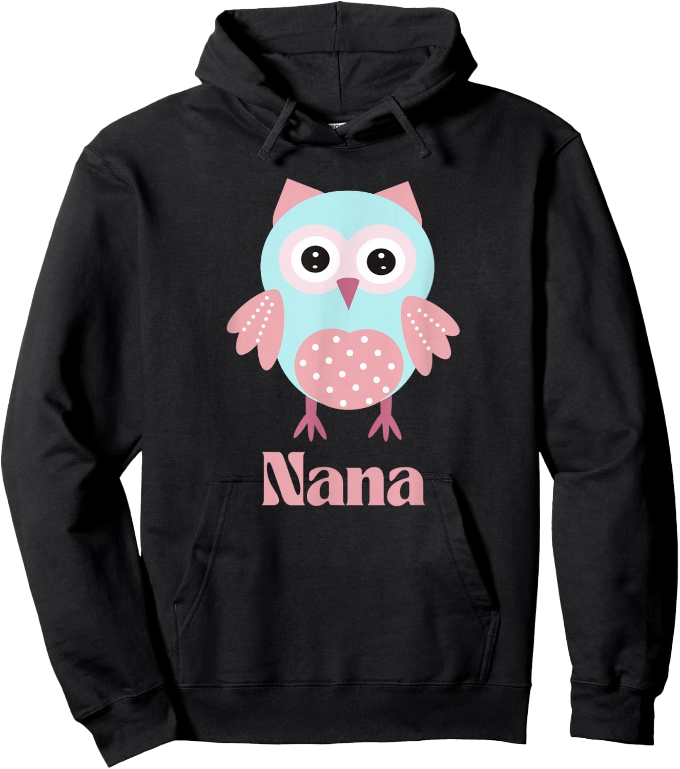Owl Nana Grandma Cute Animal Pink and Blue Hoodie - Hoodie | Black