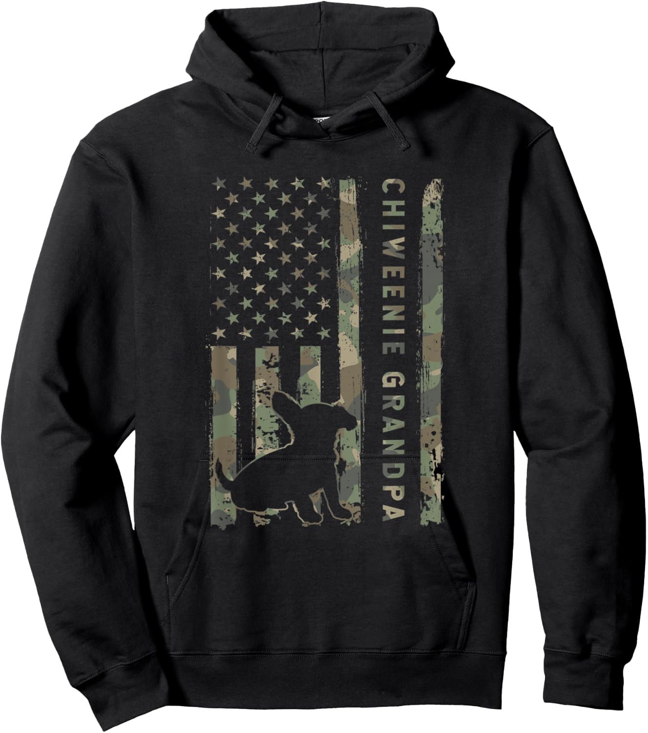 Chiweenie Grandpa Camo USA Flag Women Kids Men Hoodie - Hoodie | Black