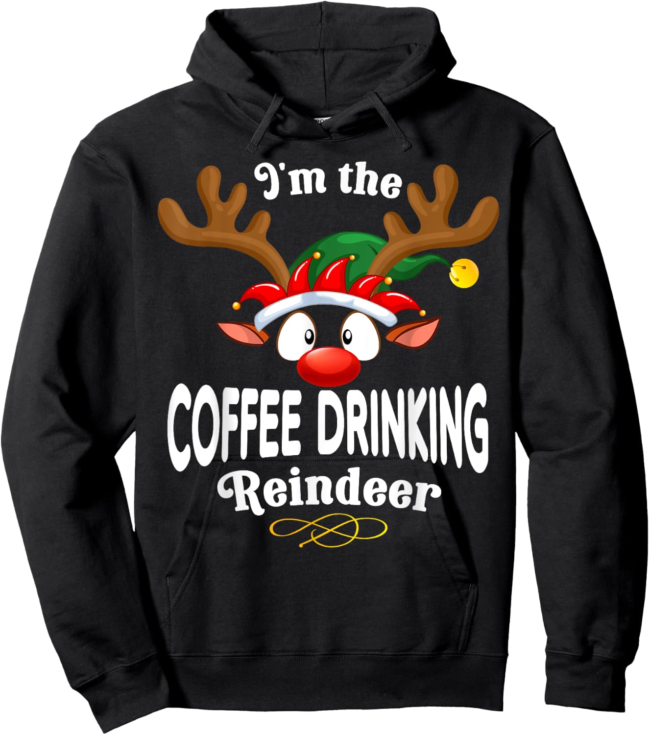 Christmas PJS Coffee drinking XMas Reindeer Matching Hoodie - Hoodie | Black
