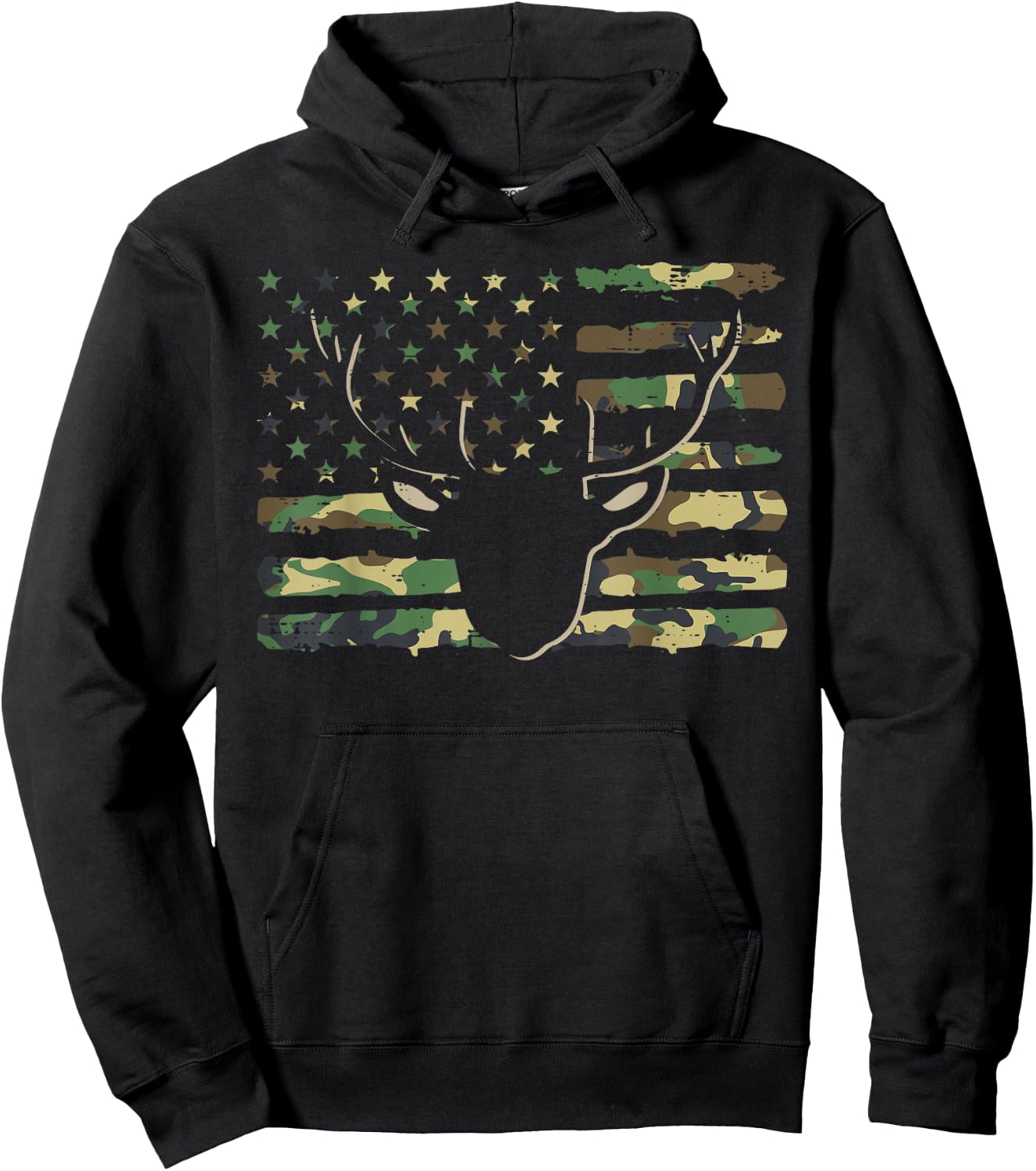 Camo US Flag Deer Hunting Vintage Hunter Men Women Kids Boys Hoodie - Hoodie | Black