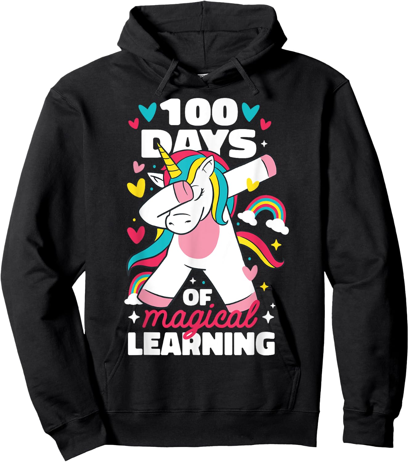 100 Days of Magical Learning 100th Day of School Unicorn Hoodie - Hoodie | Black