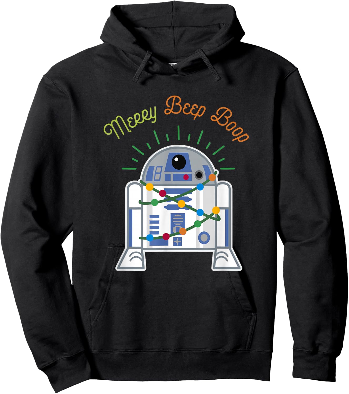 Star Wars Christmas R2-D2 Merry Beep Boop Xmas Lights Logo Hoodie - Hoodie | Black