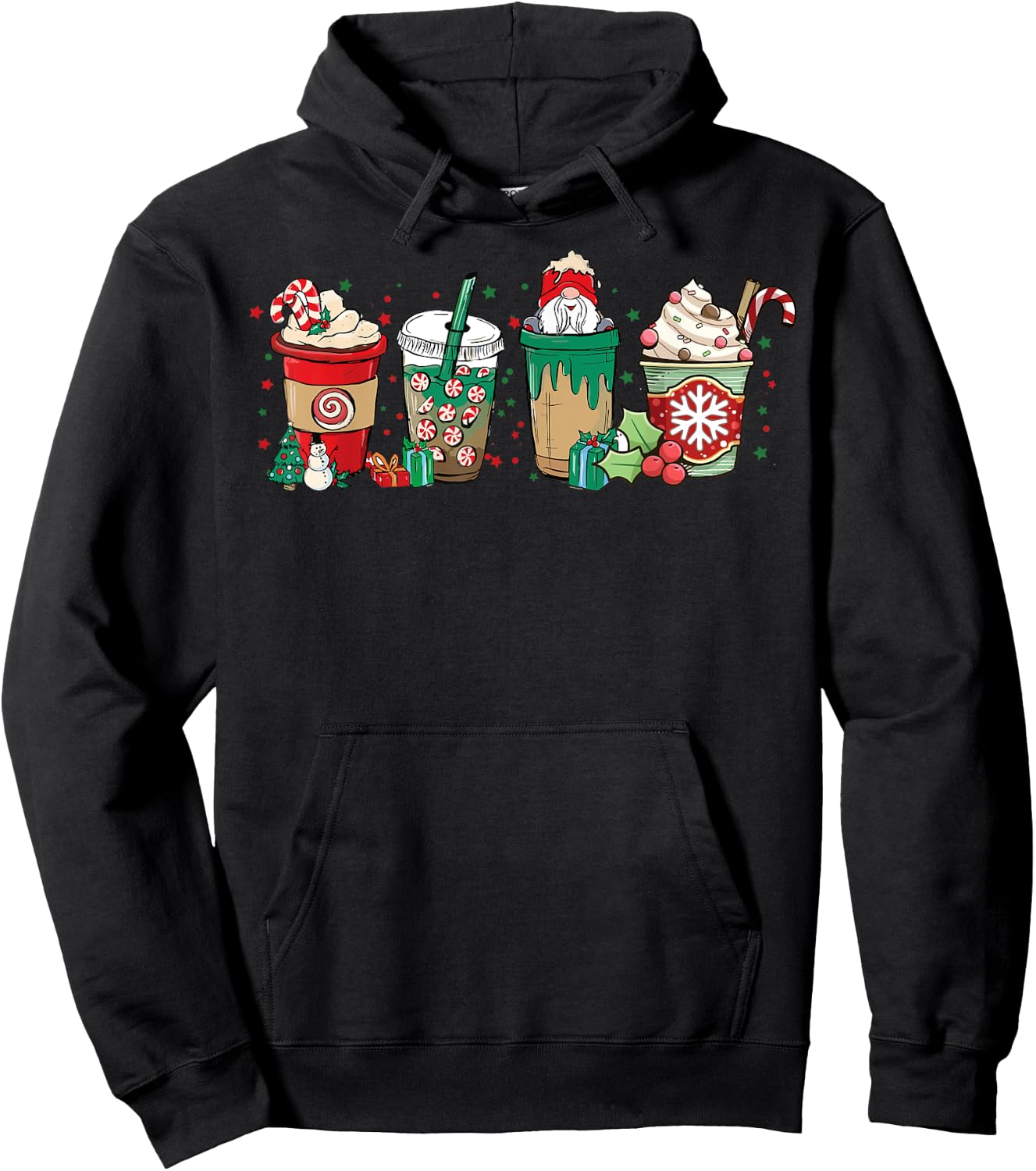 Winter Coffee Merry Christmas Iced Latte Xmas Drinks Holiday Hoodie - Hoodie | Black