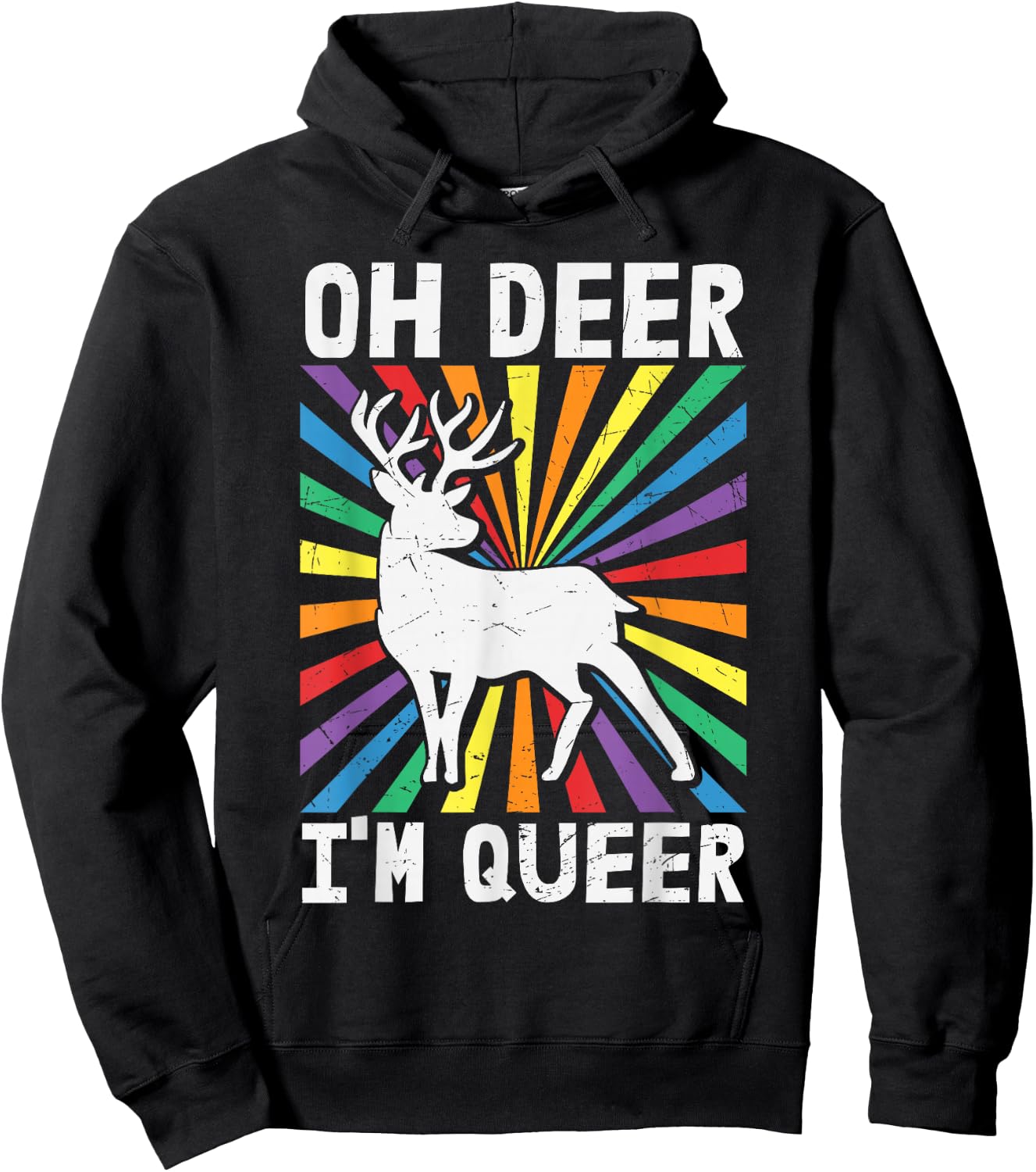 Vintage Oh Deer I'm Queer - Rainbow LGBT Pride Gay Lesbian Hoodie - Hoodie | Black