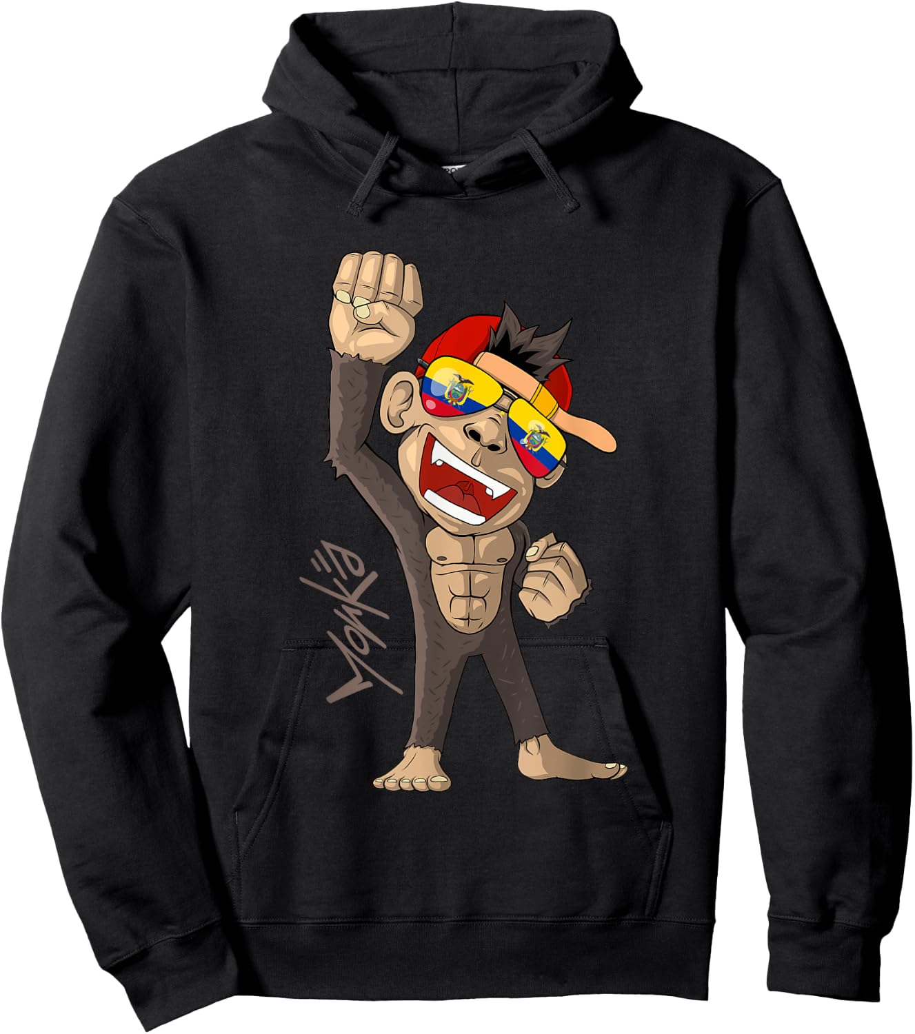 Ecuador Flag - Cheering Monkey - Fan Hoodie - Hoodie | Black