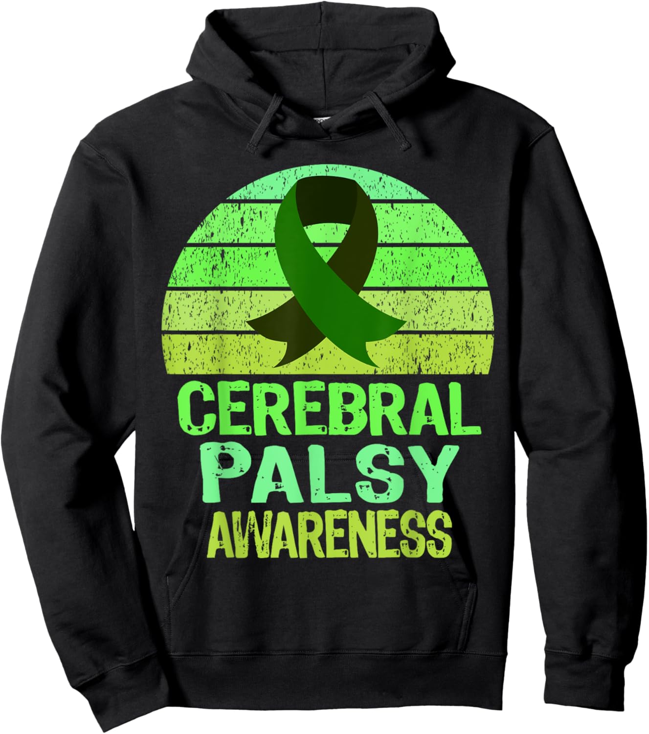 Vintage Green Cerebral Palsy Awareness Ribbon CP Warrior Hoodie - Hoodie | Black