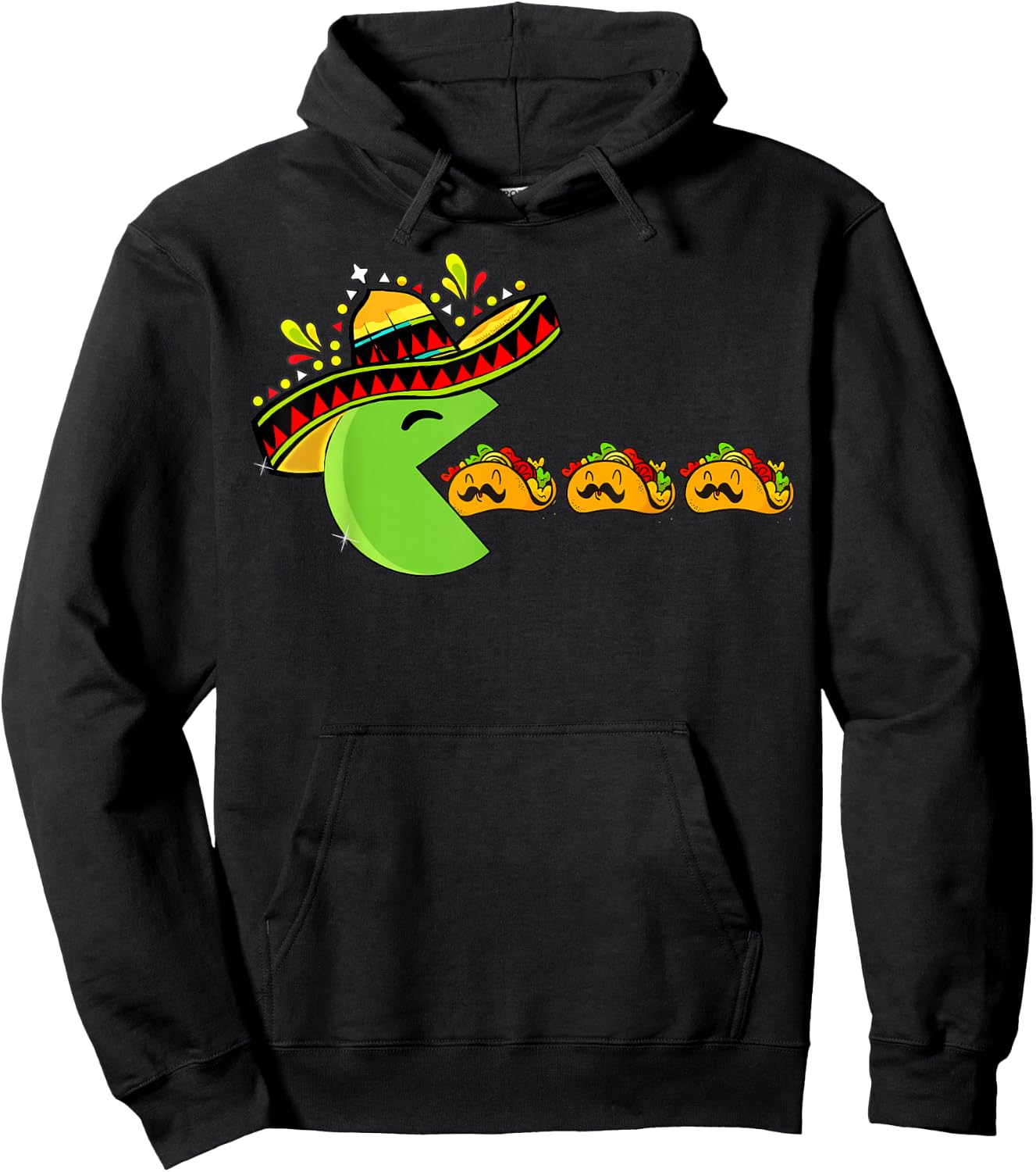 Sombrero Eating Funny Tacos with Mustaches Cinco de Mayo Hoodie - Hoodie | Black