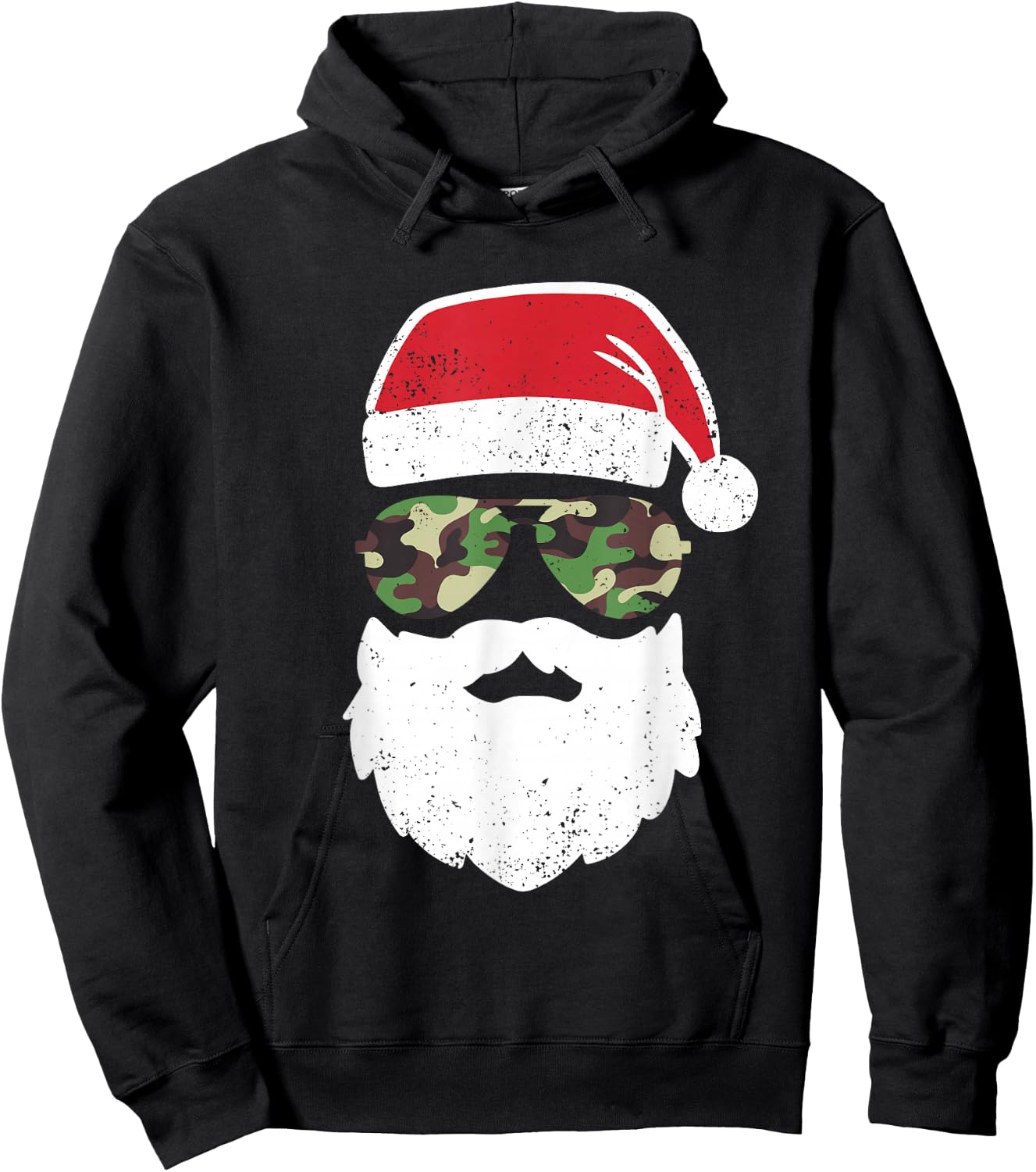 Camo Santa Claus Sunglasses Funny Camo Christmas Camouflage Hoodie - Hoodie | Black