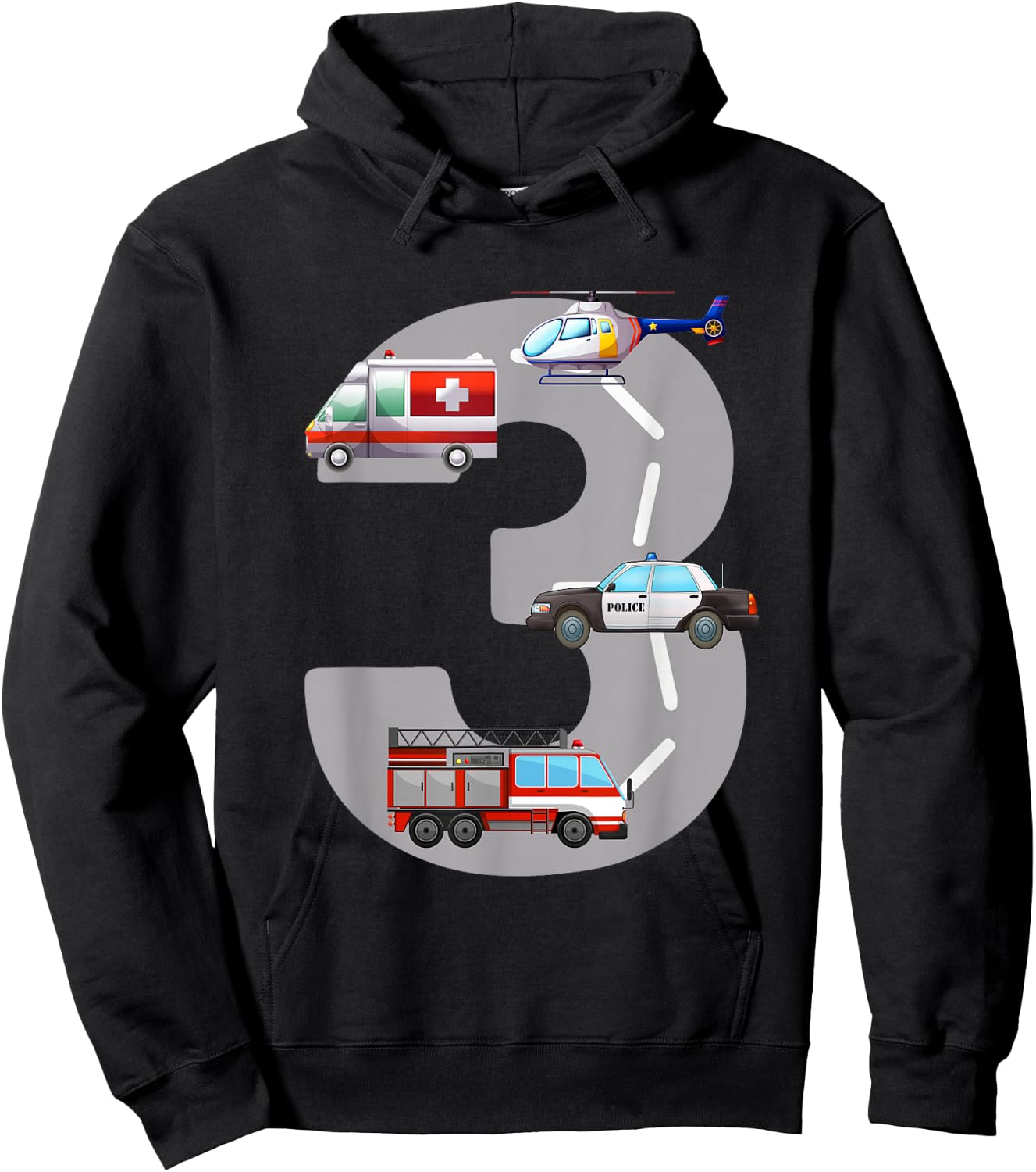 Emergency Vehicles 3rd Birthday Fire Truck Police Car Boys Hoodie - Hoodie | Black