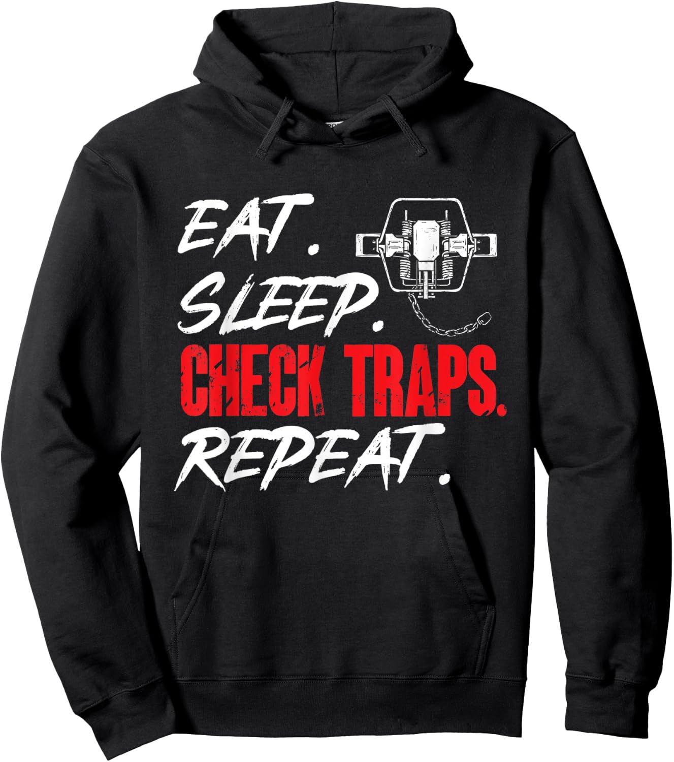 Trapping Shirts & Furbearer Trapper Gifts Black 3X-Large Short Sleeve Classic Fit Eat Sleep Check Traps Repeat Trapper Hunting Hoodie - Hoodie | Black