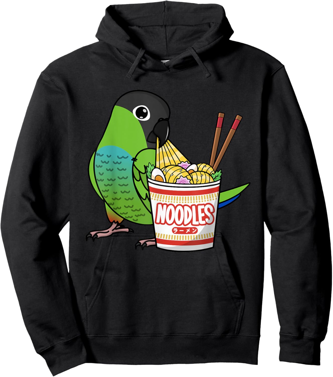 Kawaii Ramen Noodles Parrot I Nanday Conure Hoodie - Hoodie | Black