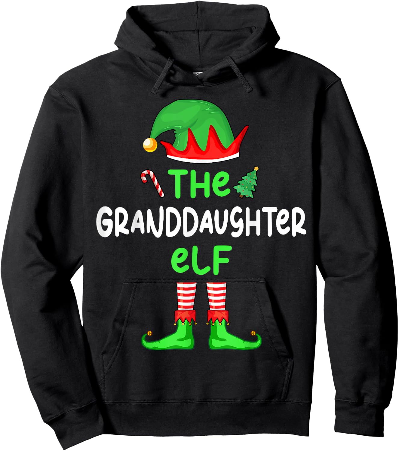I'm The Granddaughter Elf Christmas Family Matching Pajama Hoodie - Hoodie | Black