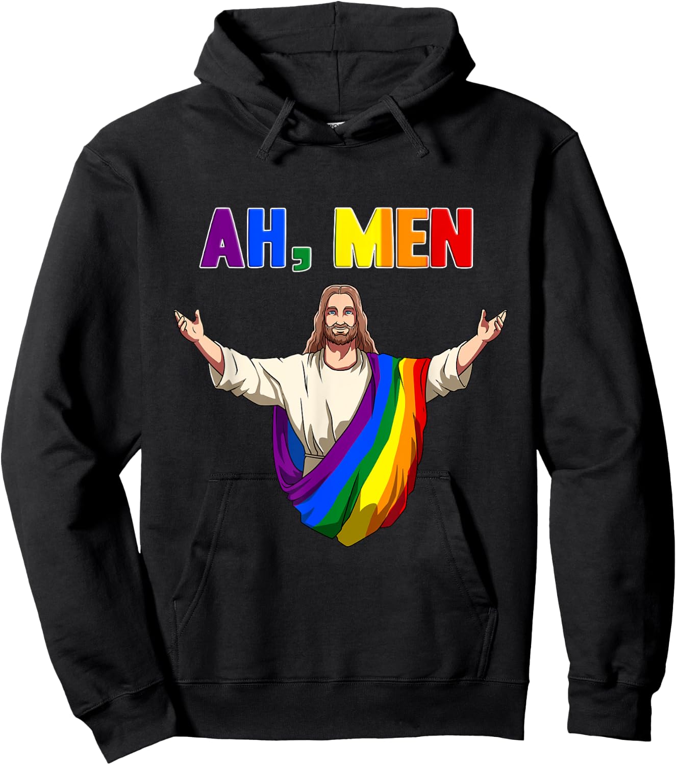 Ah, Men! Gay Jesus In Rainbow Robe Hoodie - Hoodie | Black